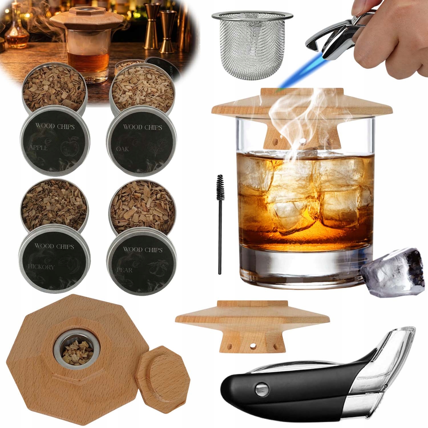 Sada Na Uzení Whisky Smoker S Barmanským Nářadím Jako Dárek