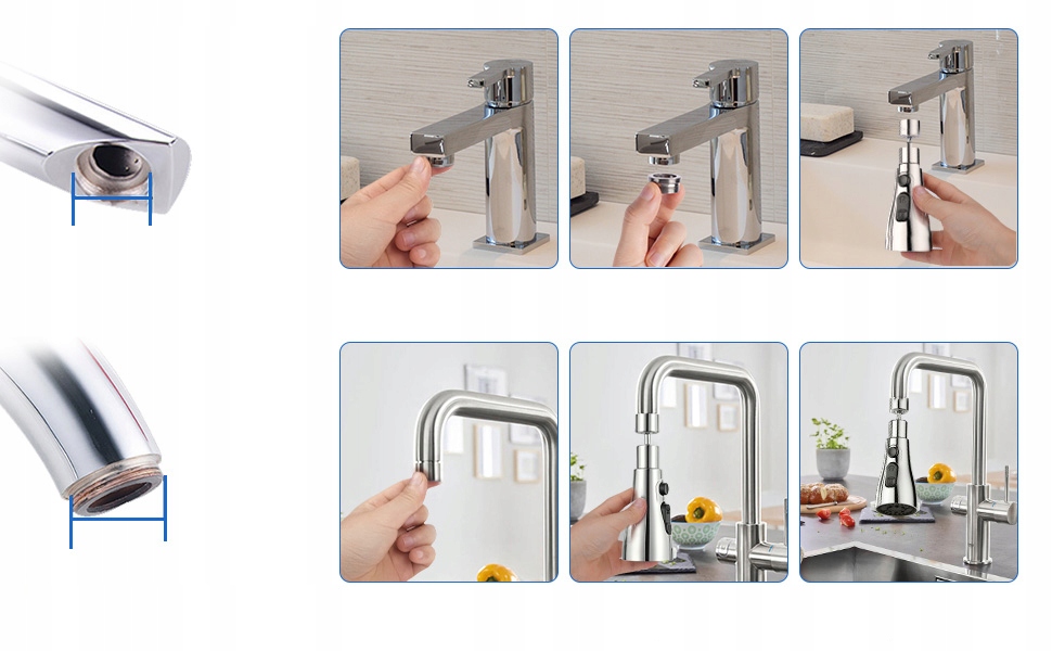 BATERIA KUCHENNA KOŃCÓWKA PRZEDŁUŻKA DO KRANU 3 TRYBY PERLATOR ADAPTER Wysokość 16 mm