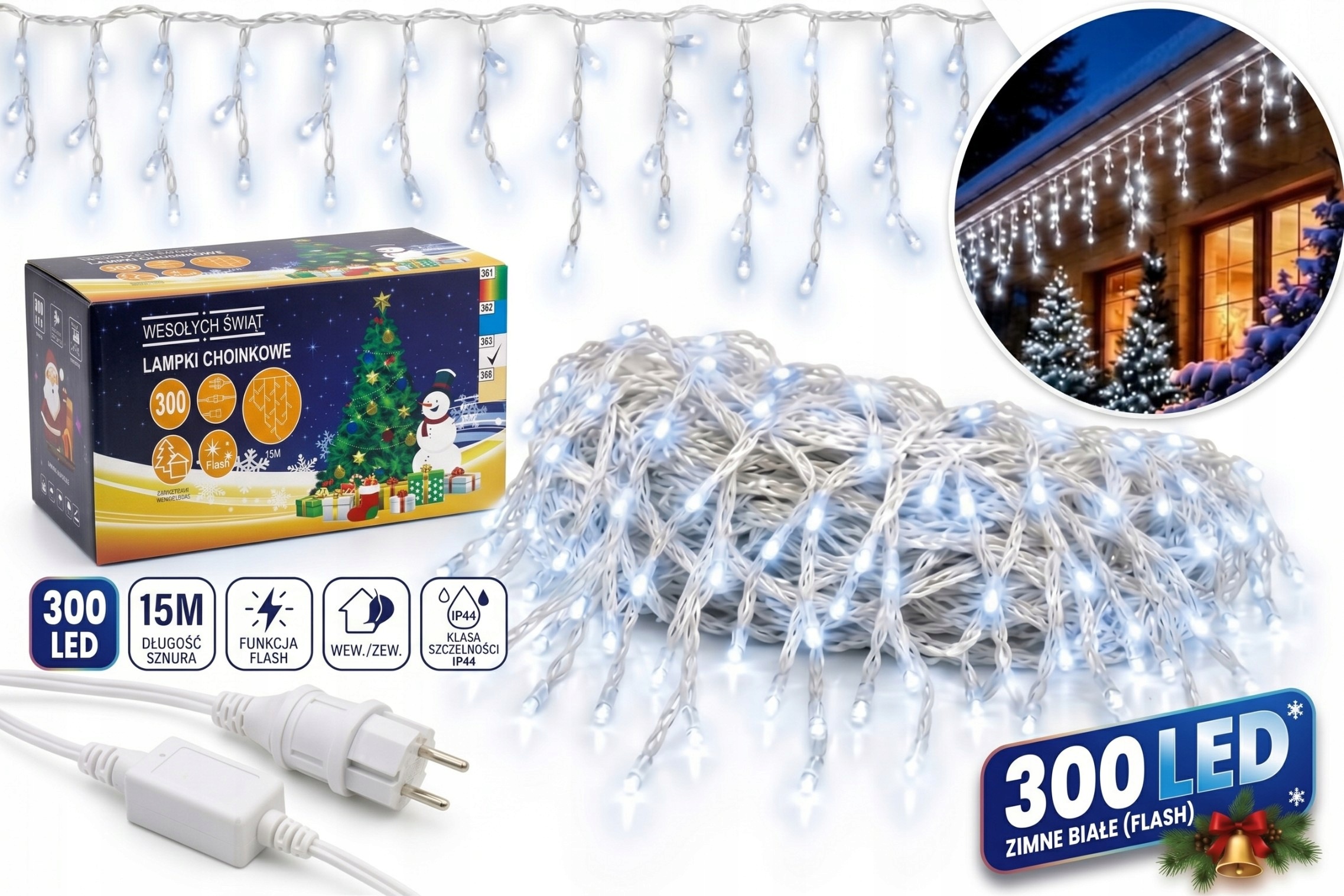 Vánoční Světla Venkovní Rampouchy 300 Led 15M Studená Bílá Kombinovaná Bliskavá