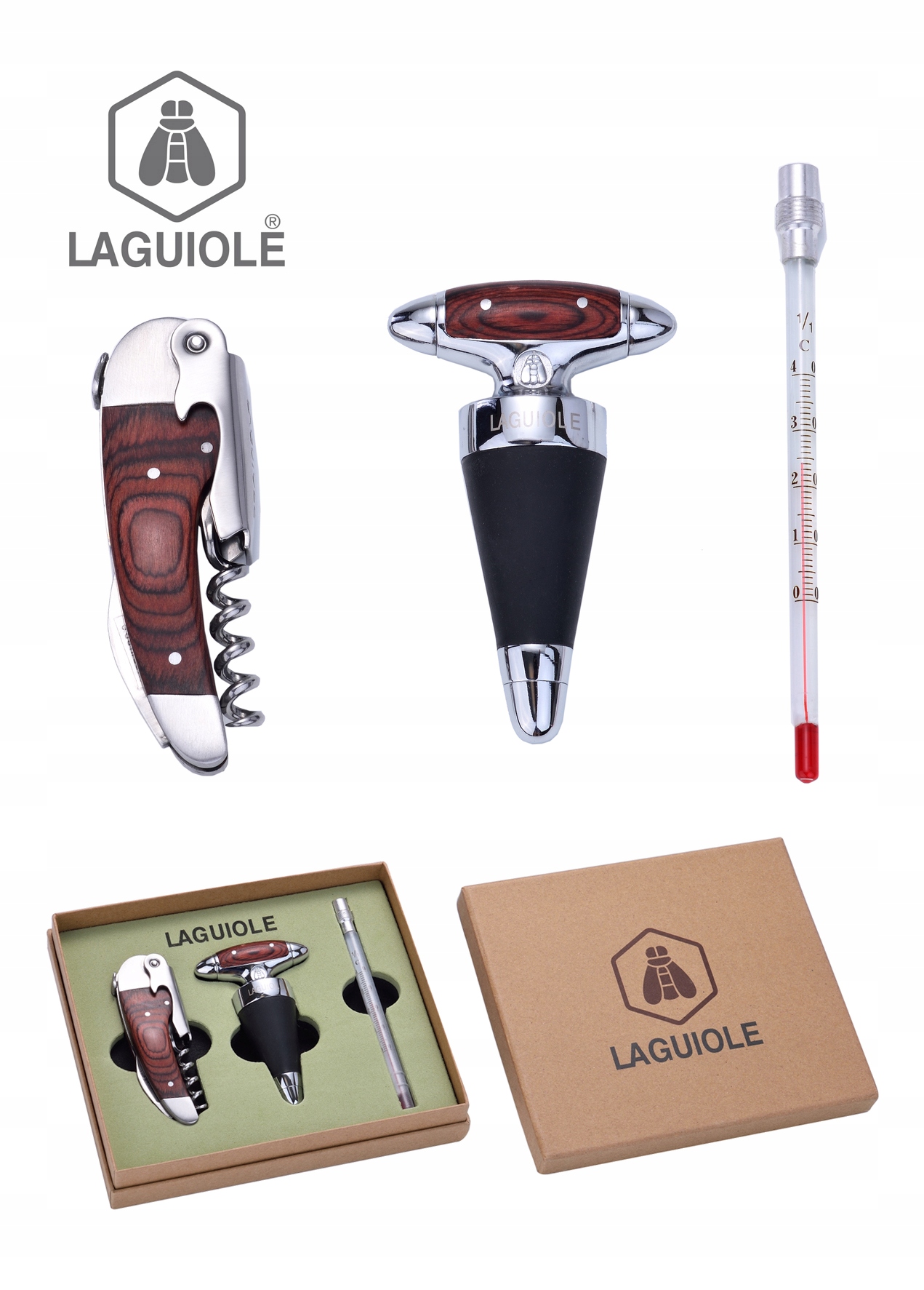 

Zestaw do wina korkociąg korek termometr Laguiole