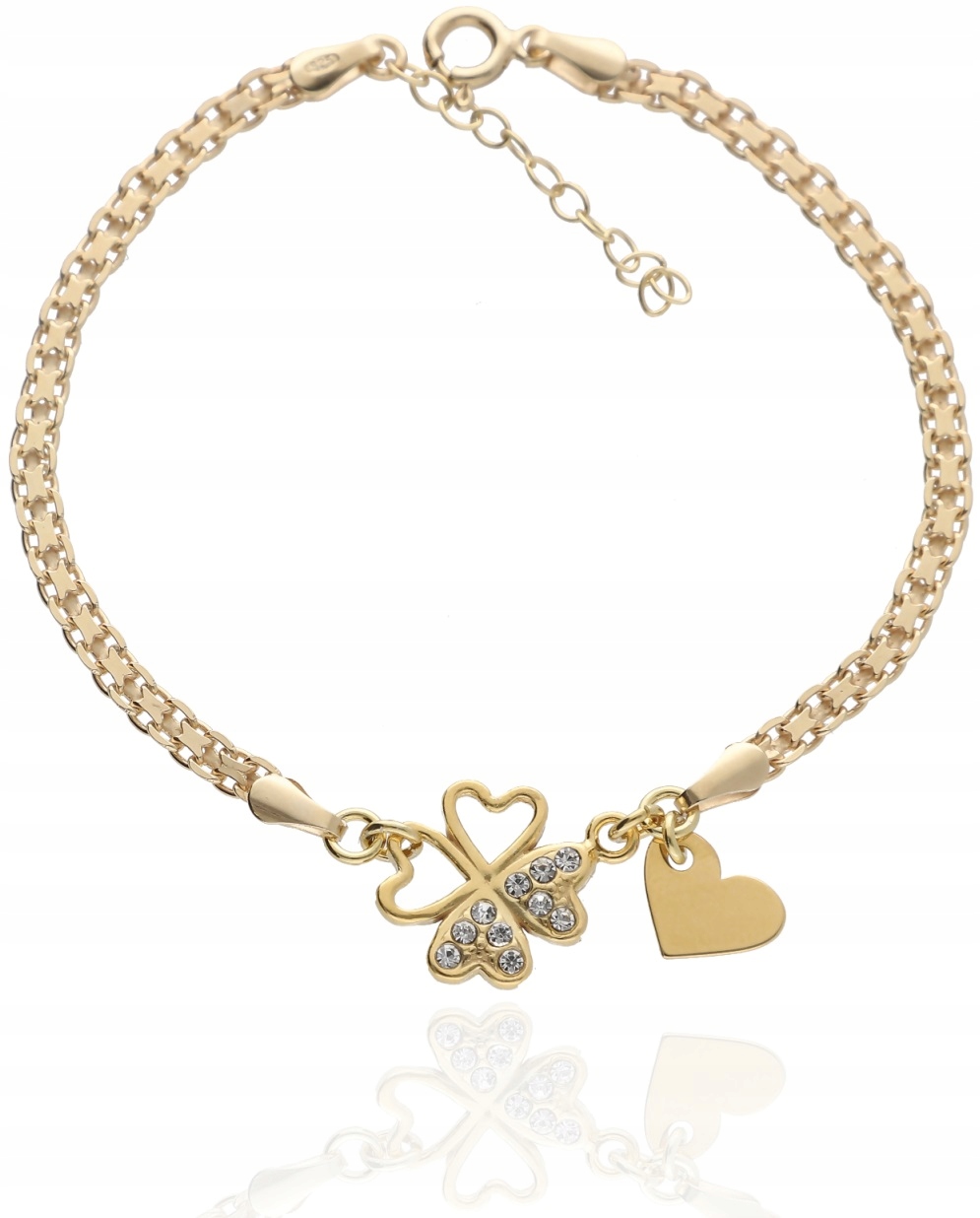 Zlatý široký náramek čtyřlístek Srdce Gravírování Bonus Stříbro 925