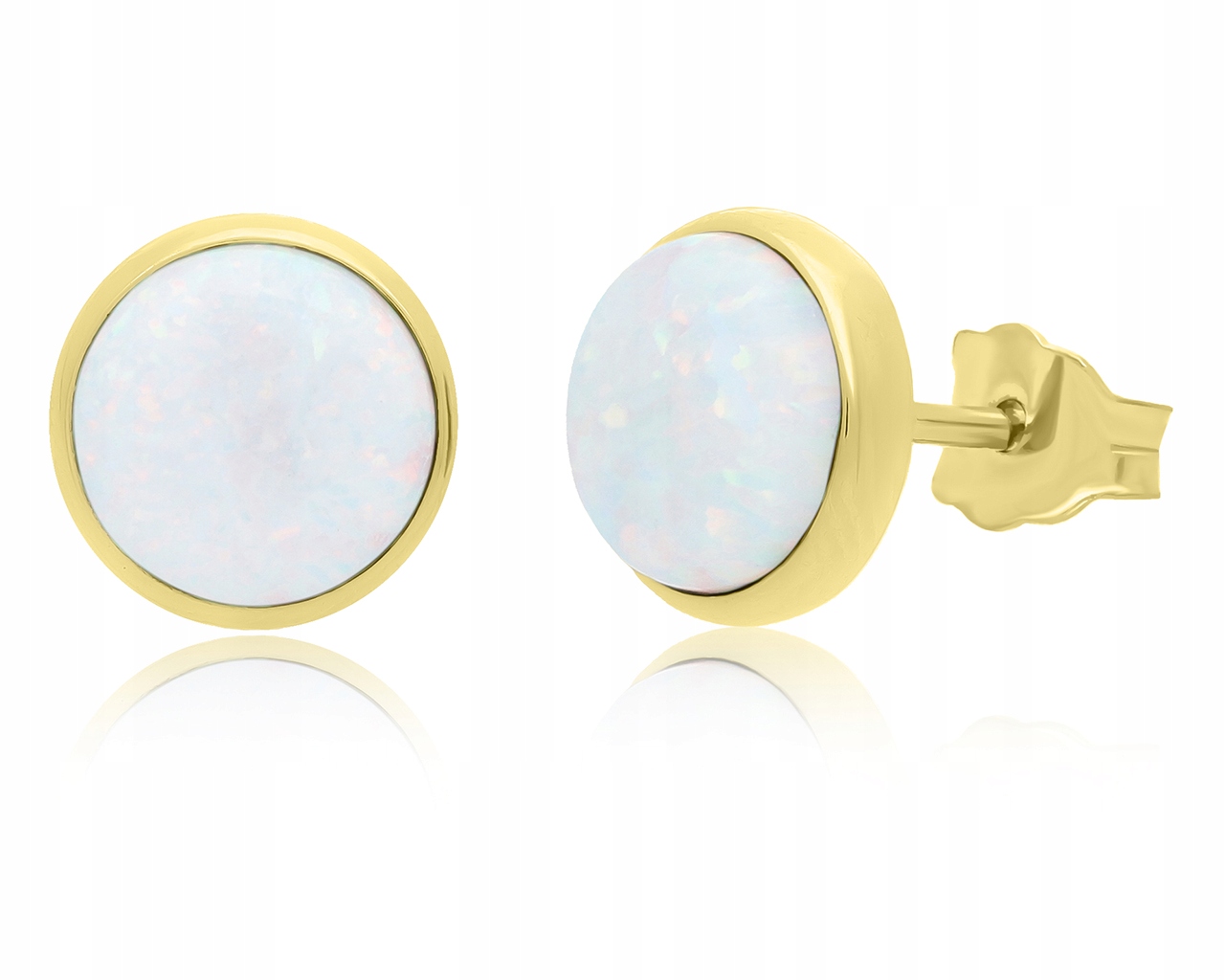 Zlaté Náušnice Opál Bílé Kulaté Dámské Šroubky Pr. 585