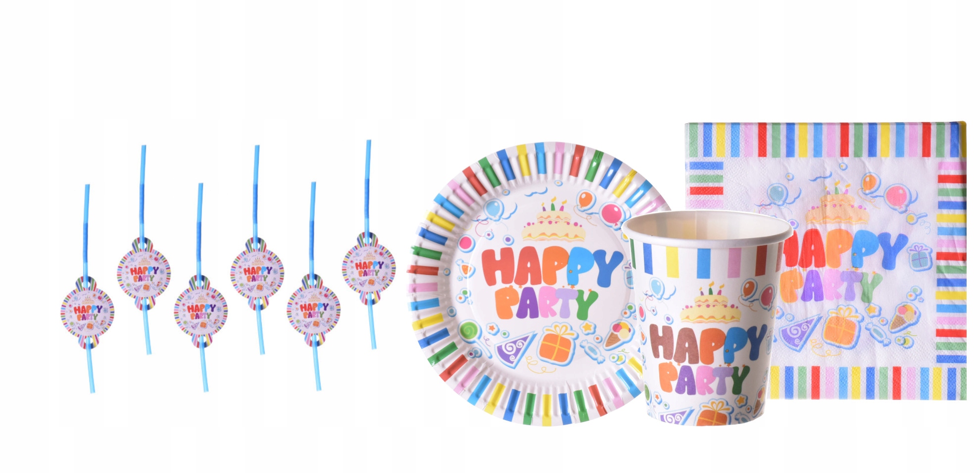 ZESTAW PAPIEROWY KUBECZKI TALERZYKI HAPPY PARTY