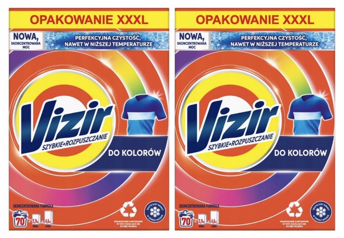 2x Vizir Do Kolorów 70 Prań XXXL (2x3,85 Kg) Proszek Do Prania Kolorów