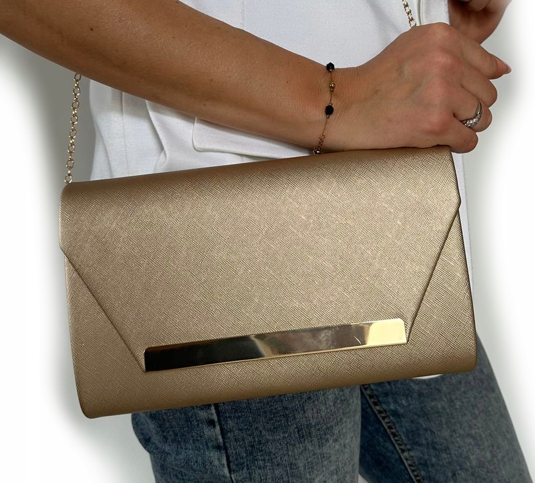 PIĘKNA TOREBKA KOPERTÓWKA wizytowa szampański