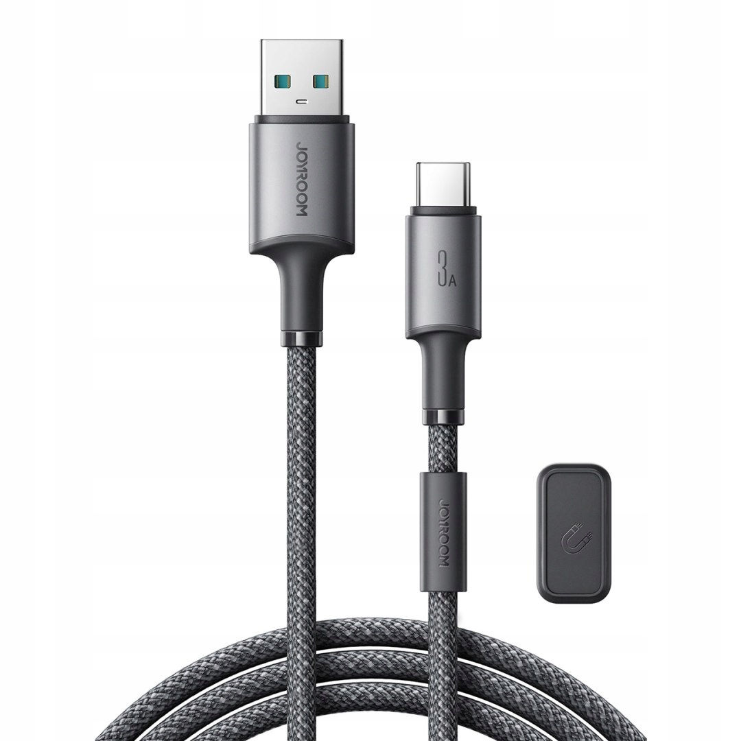Kabel przewód Usb-a Usb-c z organizerem uchwytem magnetycznym 1.2m szar