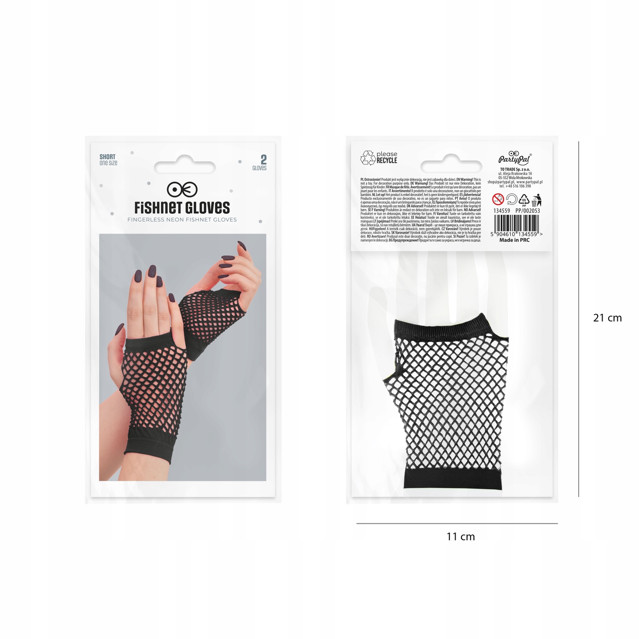 Rękawiczki z siatki bez palców czarne krótkie 11cm Marka PartyPal