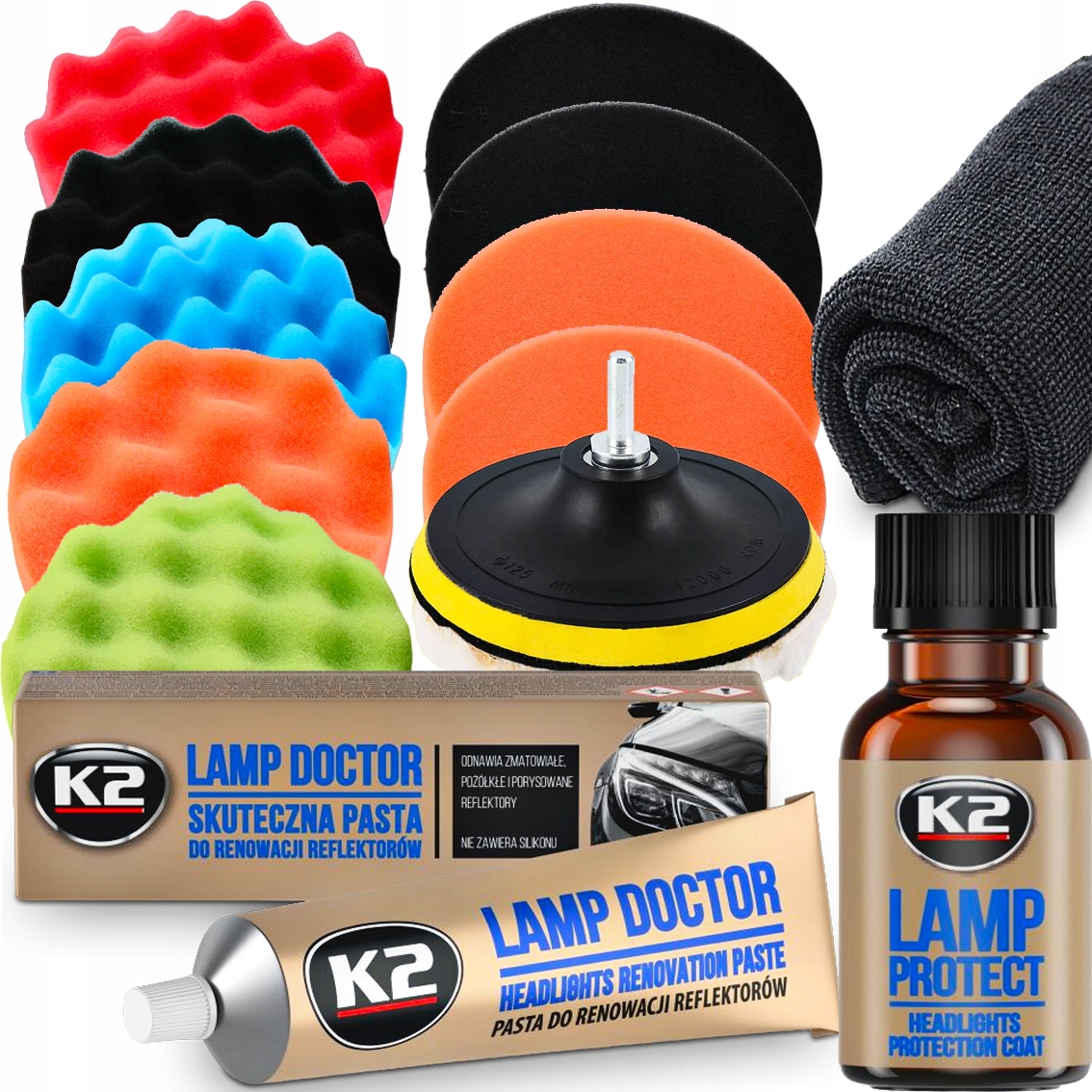 K2 ZESTAW DO REGENERACJI LAMP REFLEKTORÓW DOCTOR PROTECT GĄBKI POLERSKIE