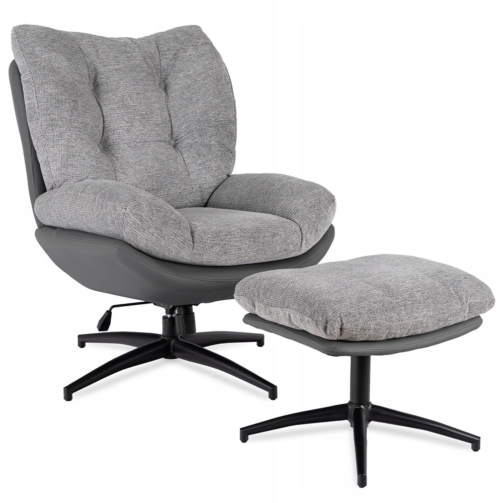 Křeslo s podnožkou Otočné, odpočinková tkanina Ekokůže Šedá Fremont