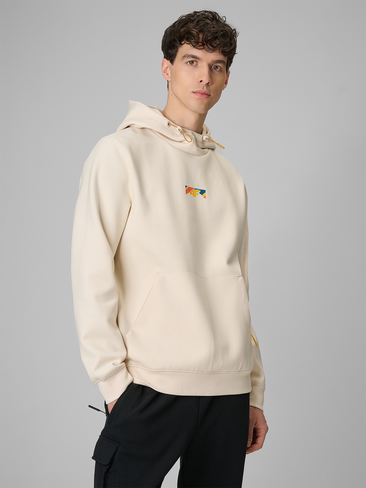 4F Tepláková Mikina Béžová Regular S Kapucí S