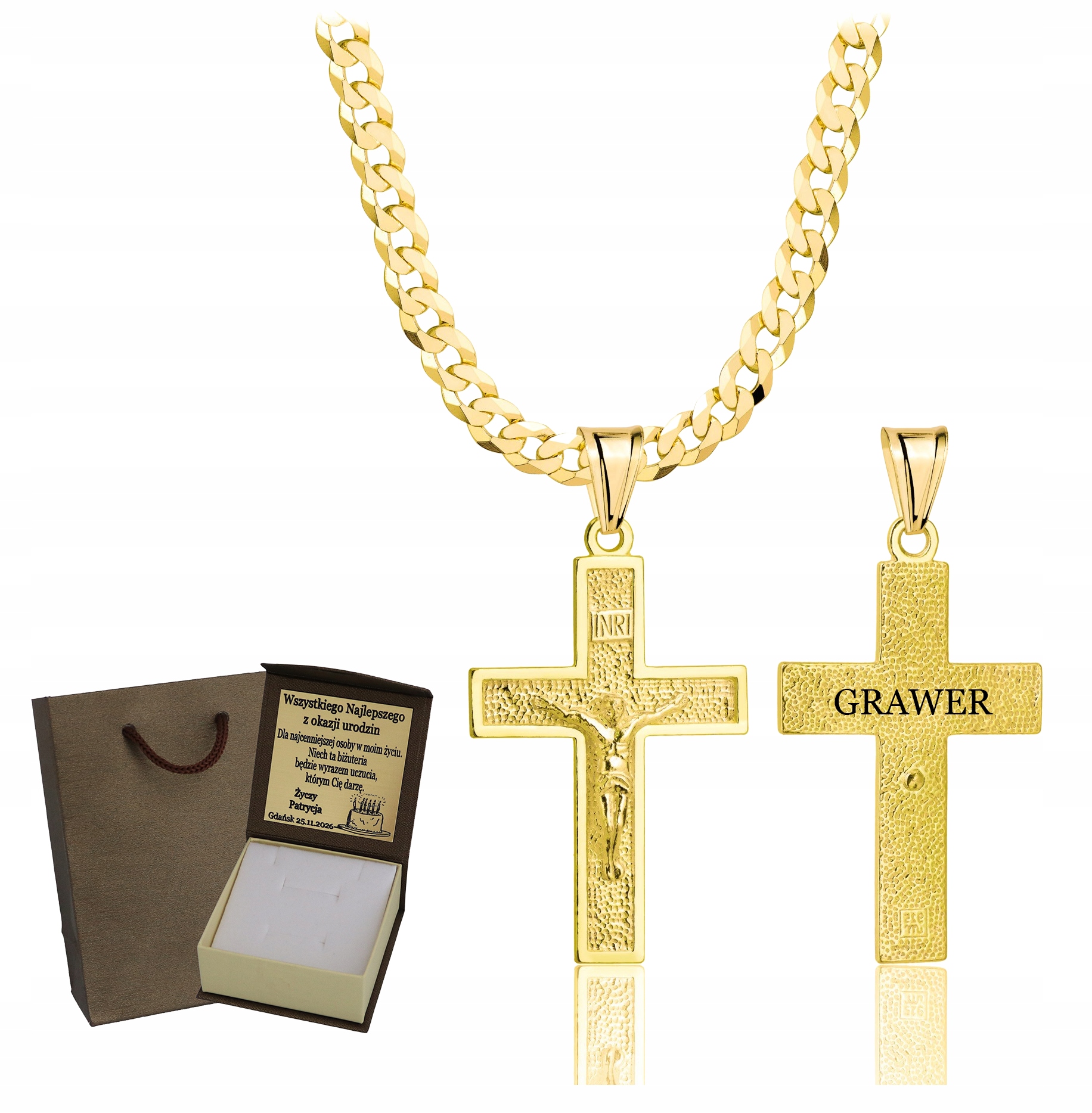 Zlatý Plný Řetízek Pánský Pancr S Křížkem Ryzost 925 585 Gravírování Bonus