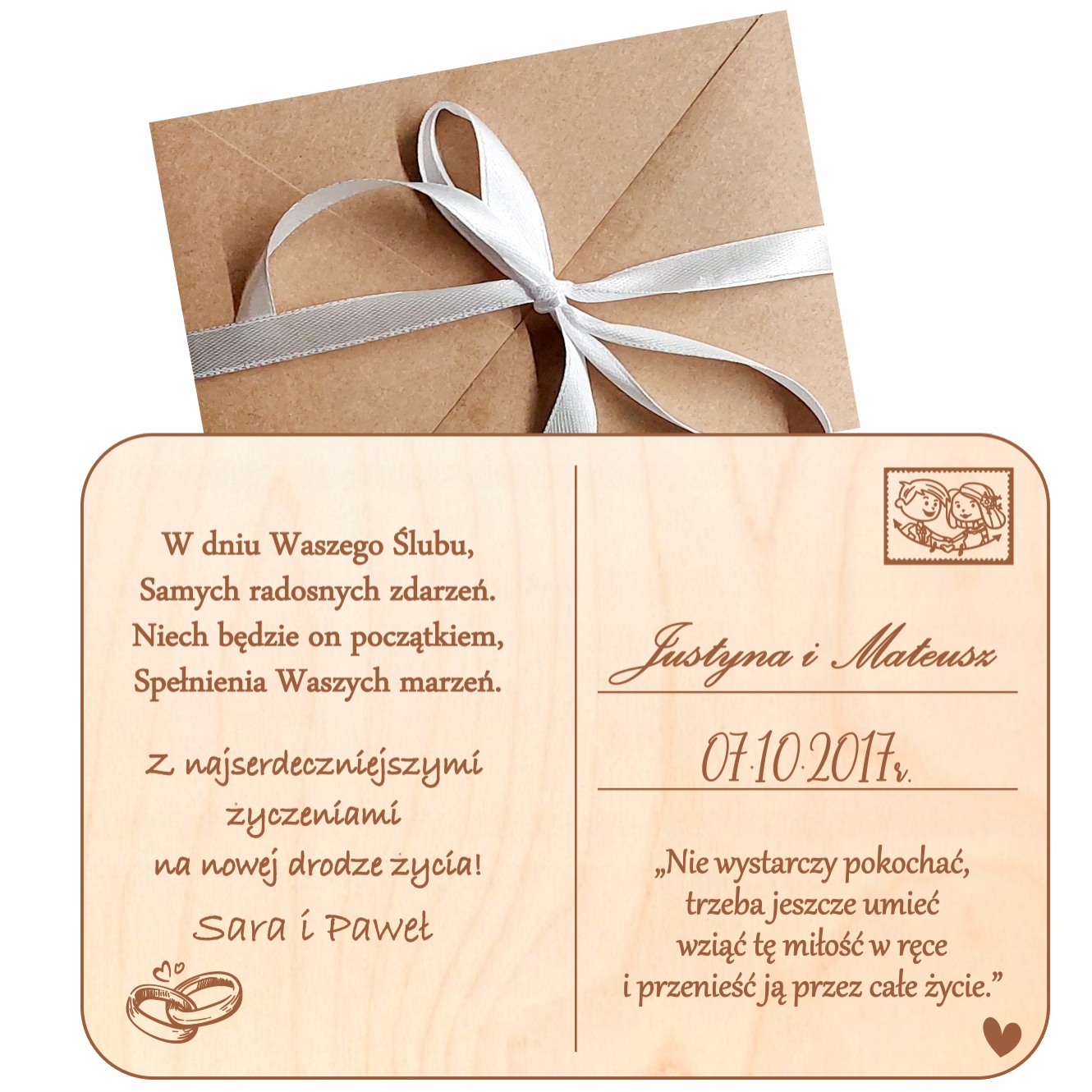 Dřevěná Pohlednice Svatební Suvenýr Dárek Na Svatba Svatební Hostina Gravírování