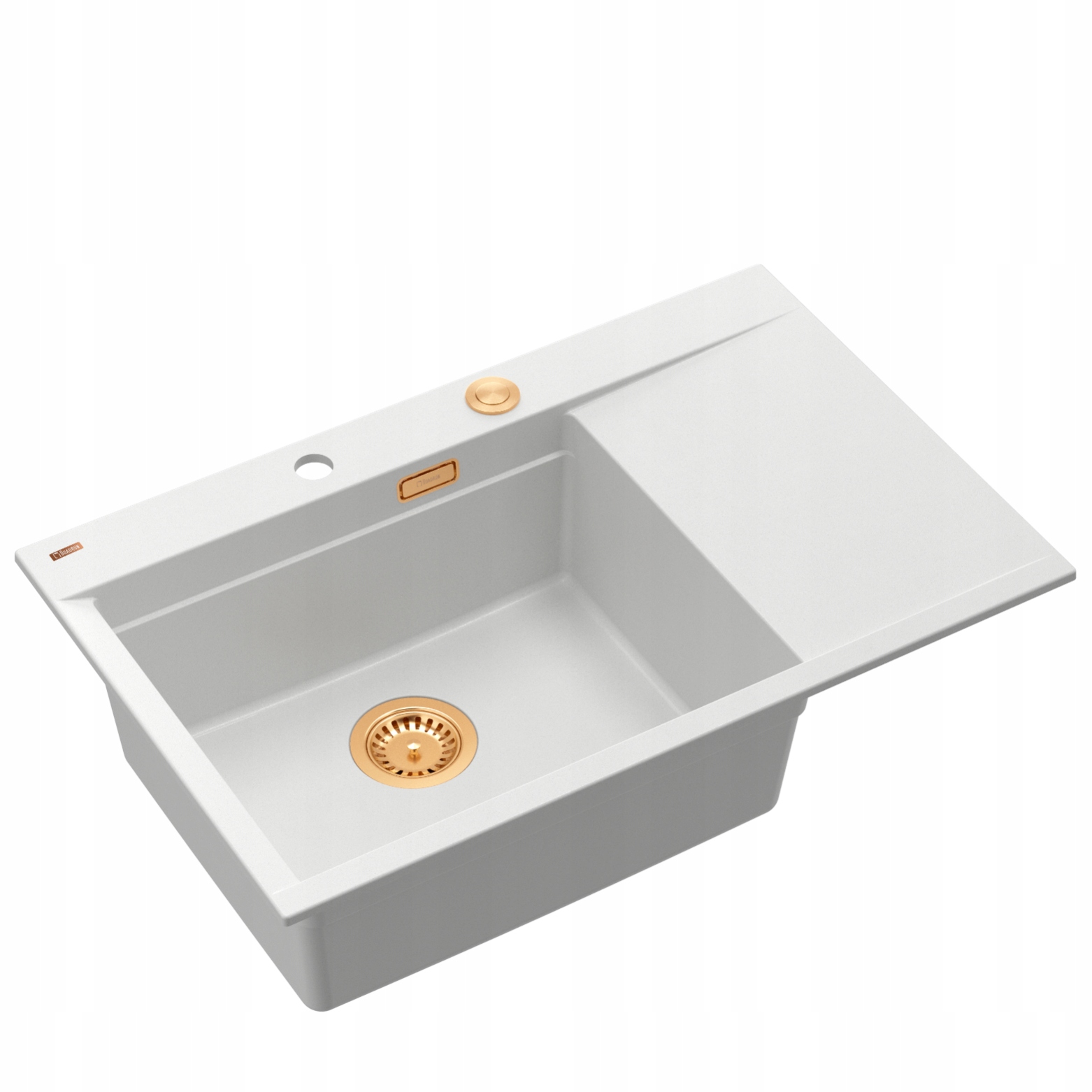 Quadron Josh 111 granitový drez 78x50 cm Sifón Doska Biela/Meď