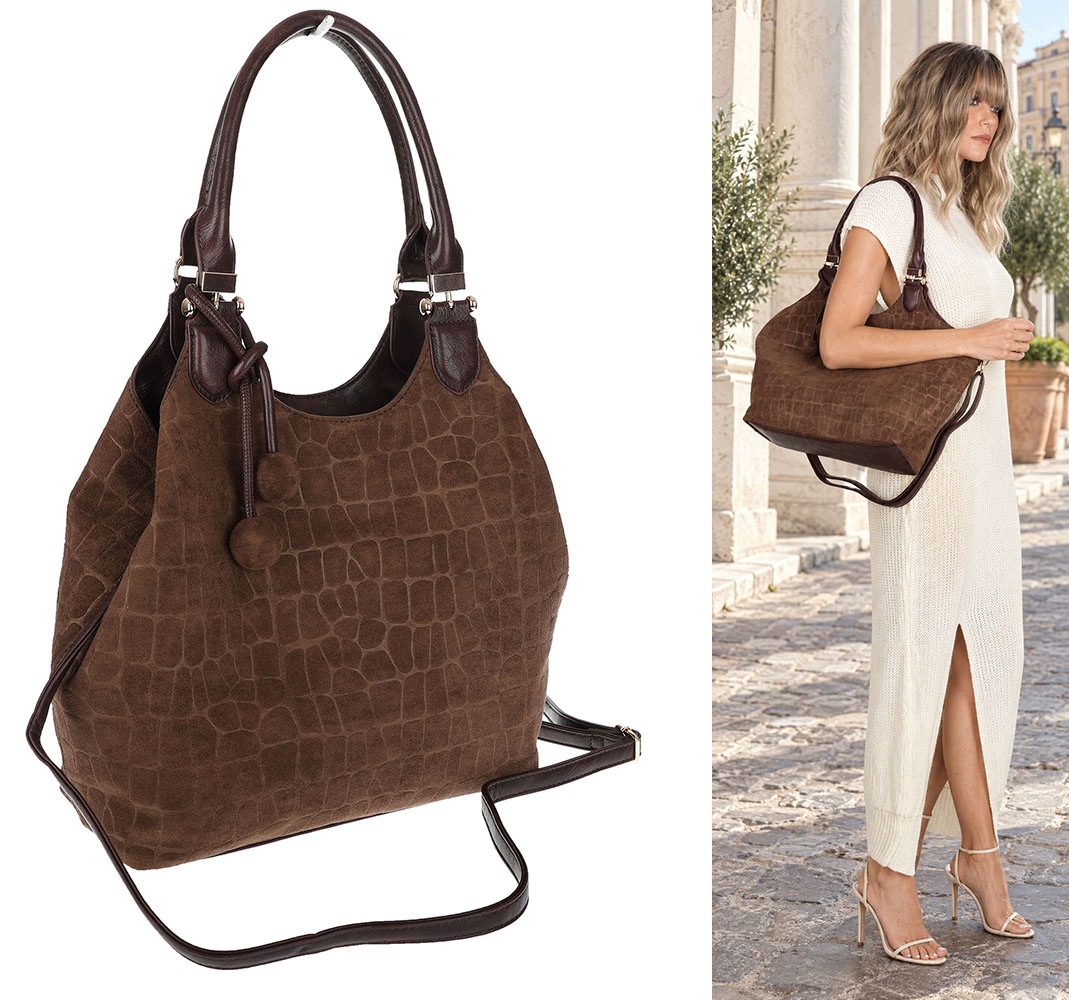 Dámská shopper kabelka prostorná semišová módní taška CC09 Čokoládová