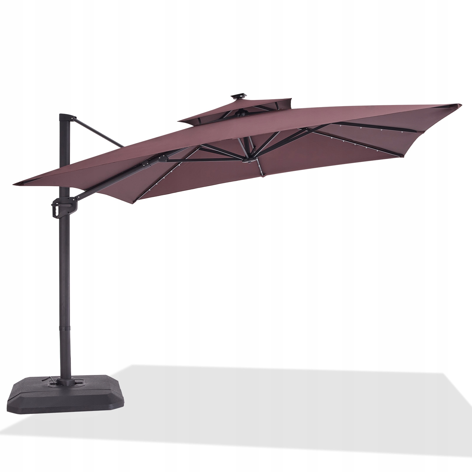 Zahradní slunečník, voděodolný UV50+, solární Led světla, hnědý, dvouvrstvý, 3*3 m