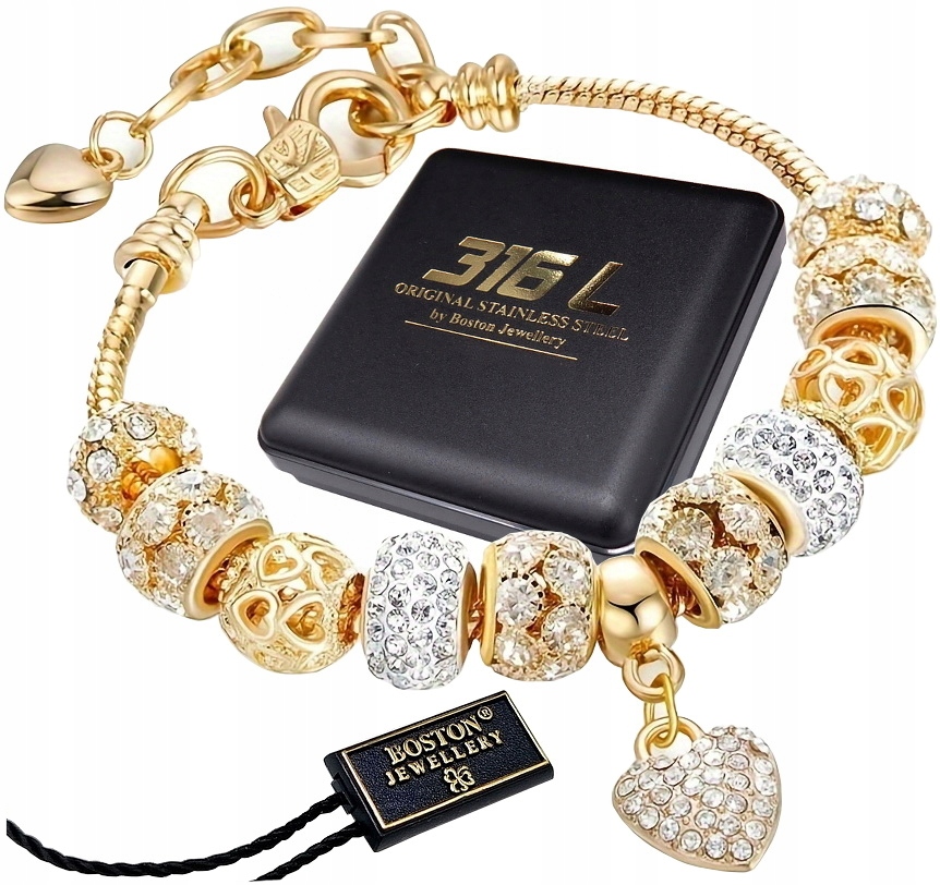 Zlatý Dámský Modulární Náramek S Přívěsky, Srdce Nastavitelné, Originál 18K