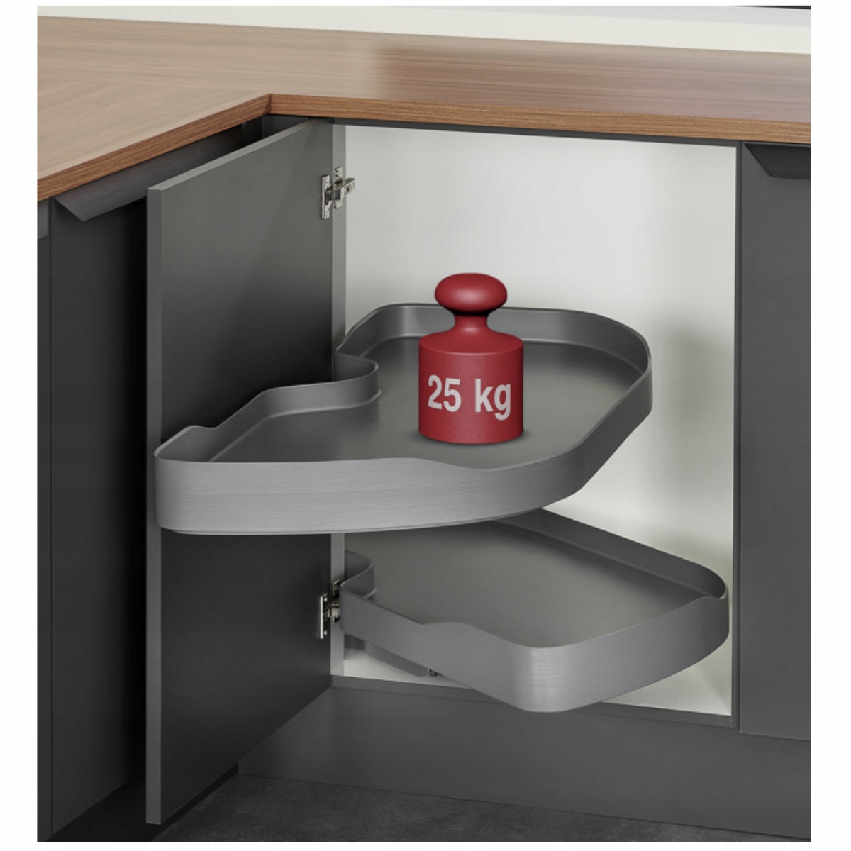 Półka Narożna Nerka Trigon Hafele Kosz Prawy 600mm 2 Poziomy Antracyt 25kg