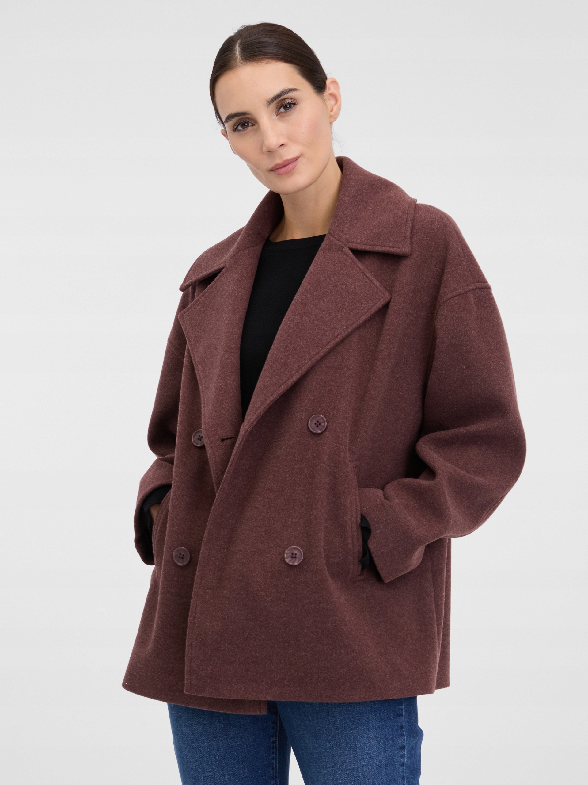 Orsay Vínový dámský krátký kabát Orsay