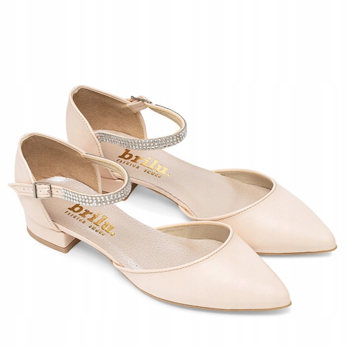 Brilu Polskie Ślubne Balerinki Z Cyrkoniowym Paskiem Alice Ecru 36