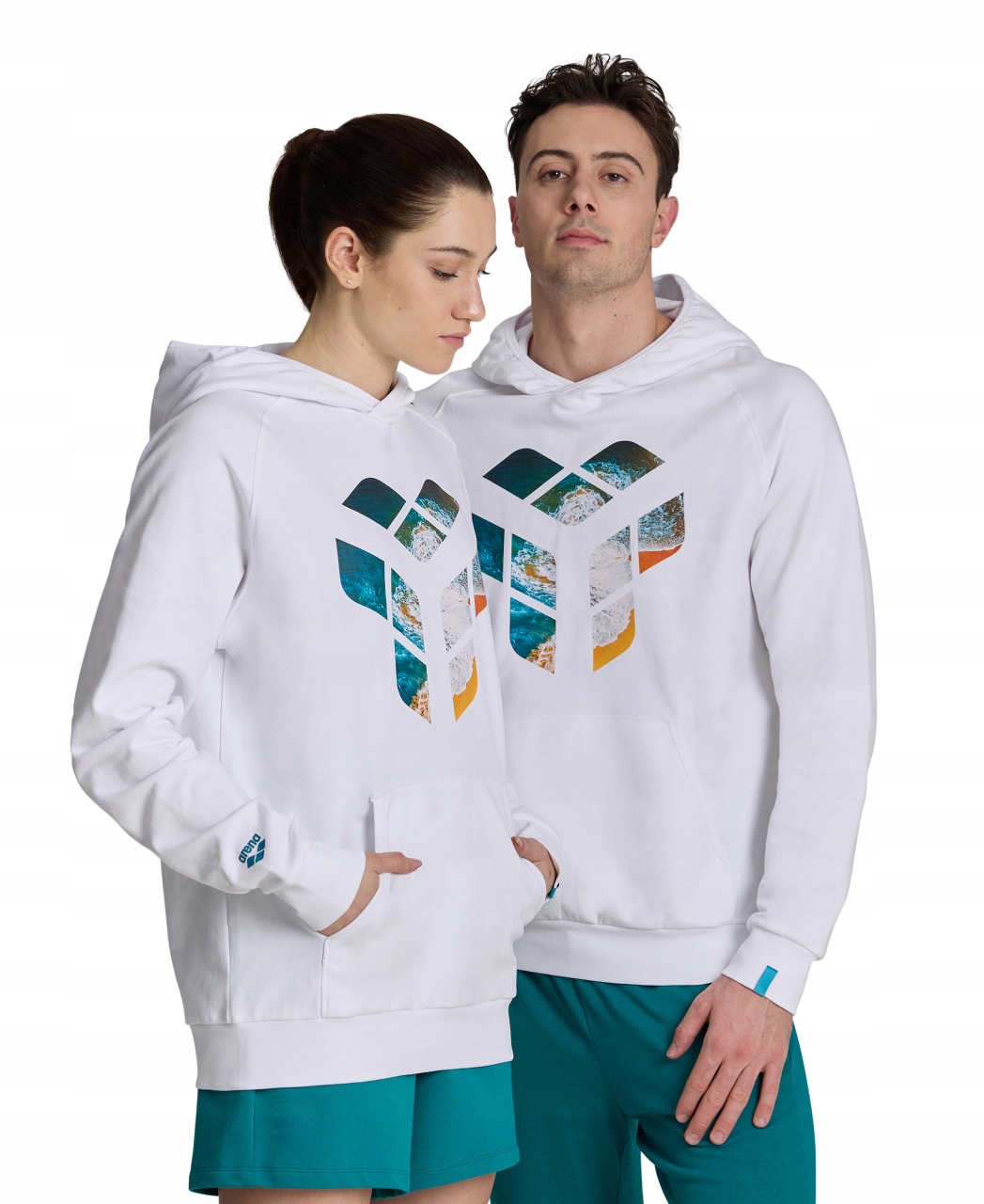 Sportovní mikina s kapucí, zateplená klokanka Arena Planet Water White R.xs