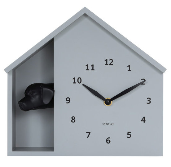 Šedé Stolové Nástenné Hodiny Karlsson KA6097GY Štekanie Psa 27x25 cm