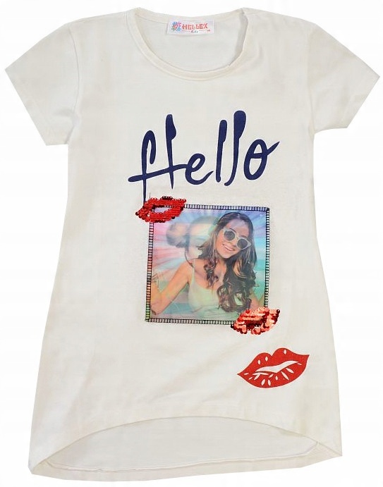 

Bluzka T-shirt Tunika 3D usta Ecru 164 J121L