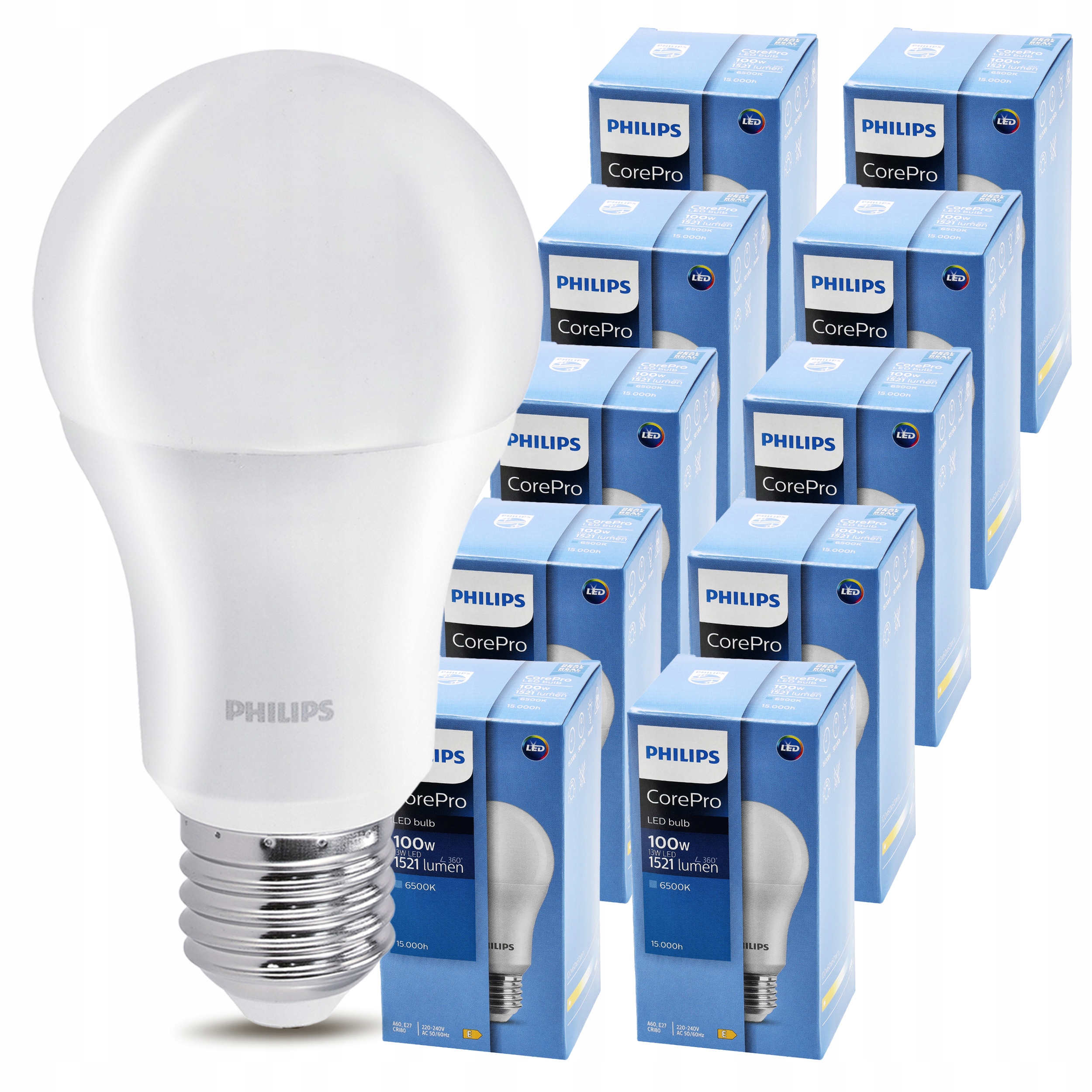 10x Led žárovka E27 Philips 13W 100W 1521lm Barva 6500k Premium Žárovky