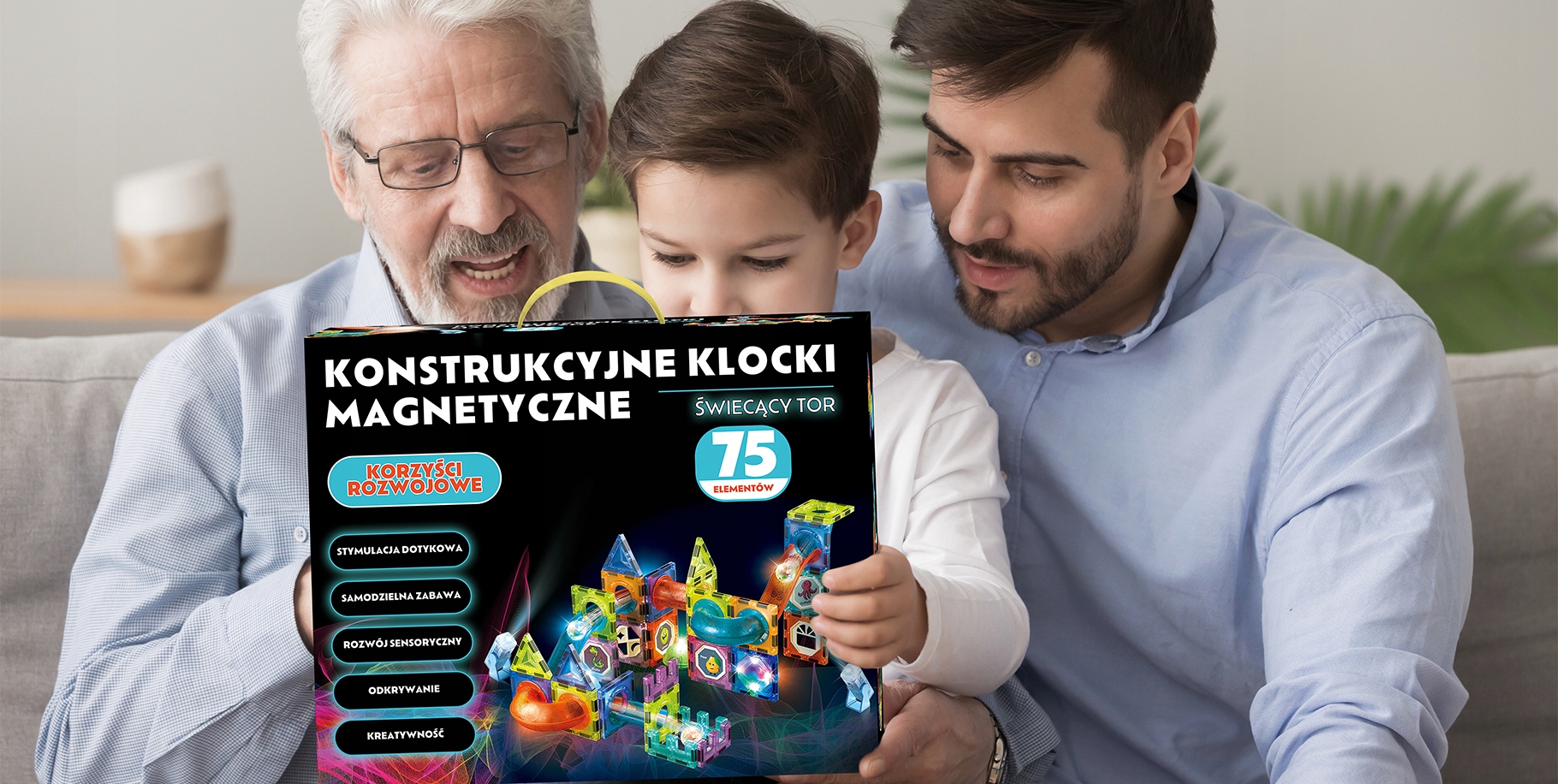 KLOCKI MAGNETYCZNE KONSTRUKCYJNE ŚWIECĄCY TOR 75 el 3D MAGNETIC EDUKACYJNE Płeć chłopcy dziewczynki
