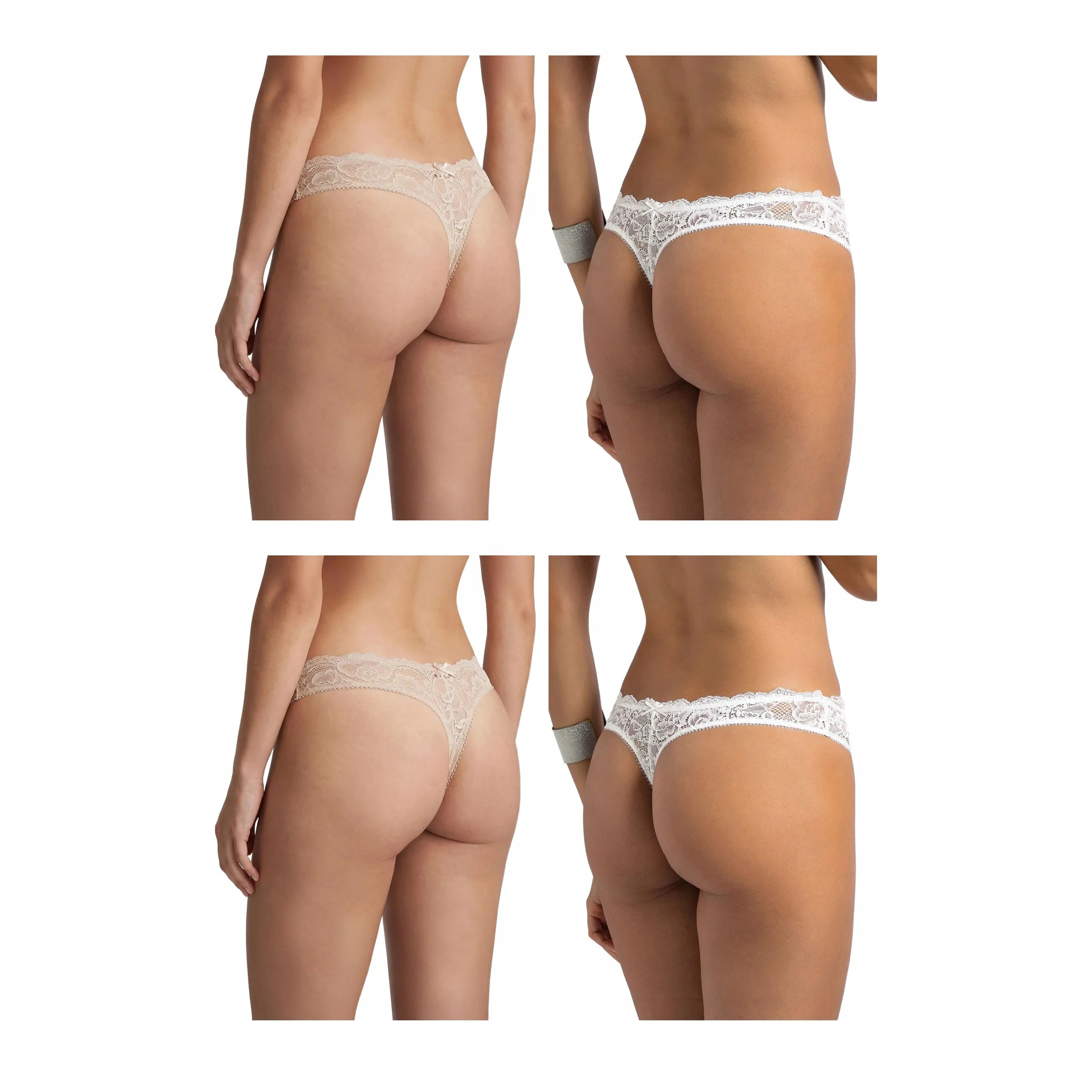 4 ks Tanga krajkové dámské svatba sexy 2x Cipria 2x White L