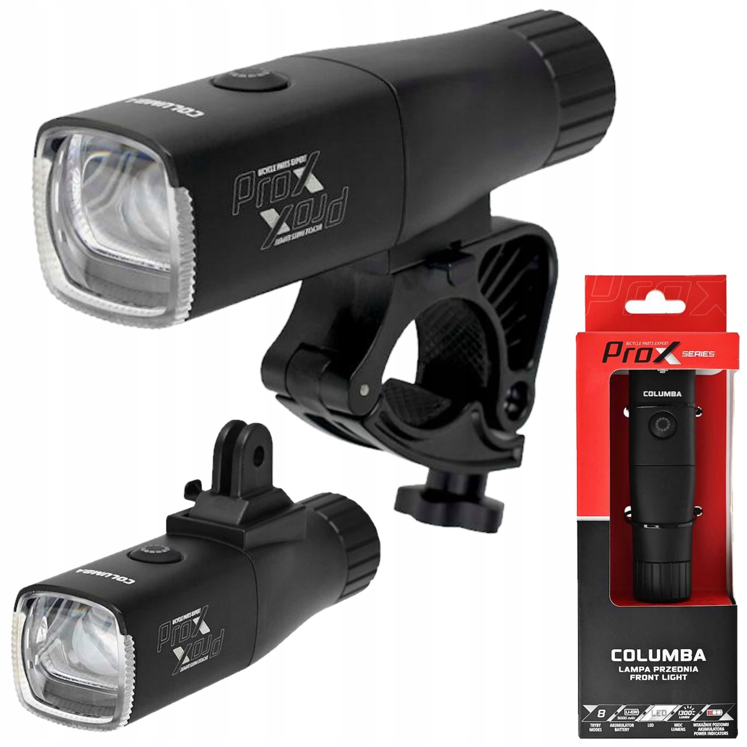 Lampka Rowerowa Przednia ProX Columba 1300Lm 5000mAh Usb-c Powerbank IPX4