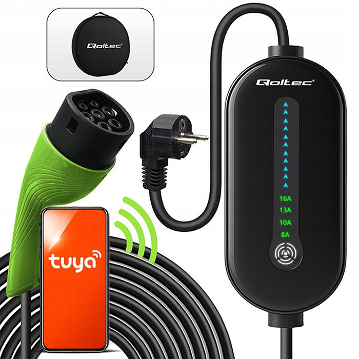 Nabíjačka Ev typ 2 3.5 kW 230V WiFi Tuya 5 m mobilná s reguláciou 2v1 Qoltec