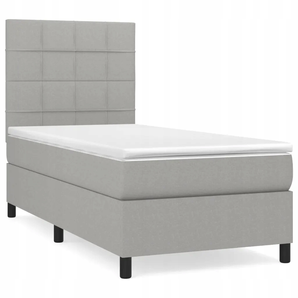 Kontinentální postel světle šedá 203 x 100 x 118/128 cm s matrací 100 x 200 cm