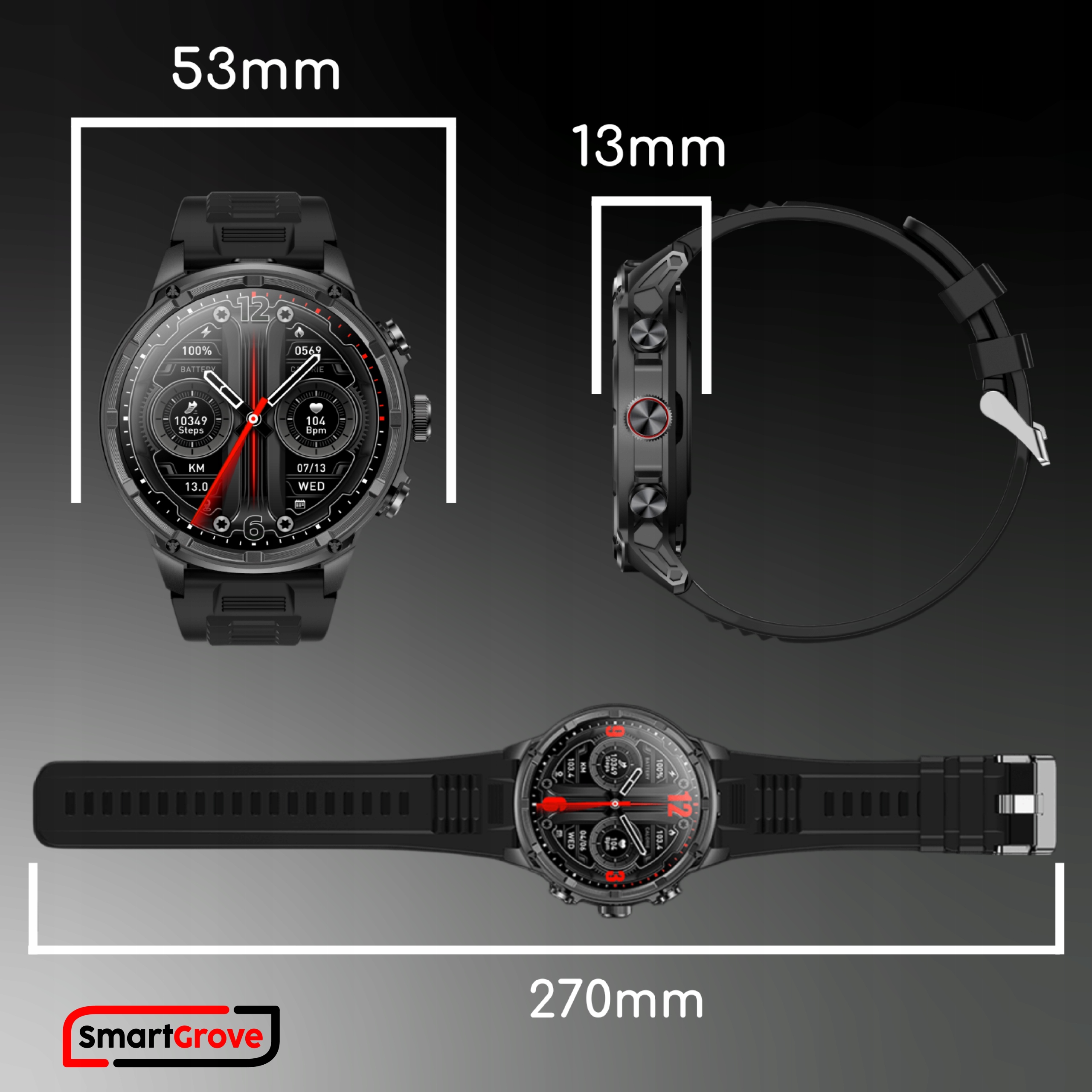SMARTWATCH MĘSKI ZEGAREK MENU PL WODOODPORNY ROZMOWY PULS CIŚNIENIE AMOLED Kolor koperty czarny