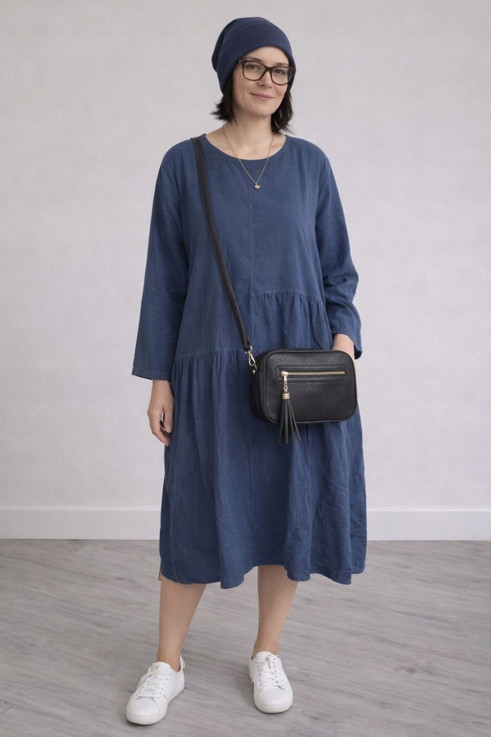 Šaty dámská modrá manšestrová Italská oversize casual midi Uni