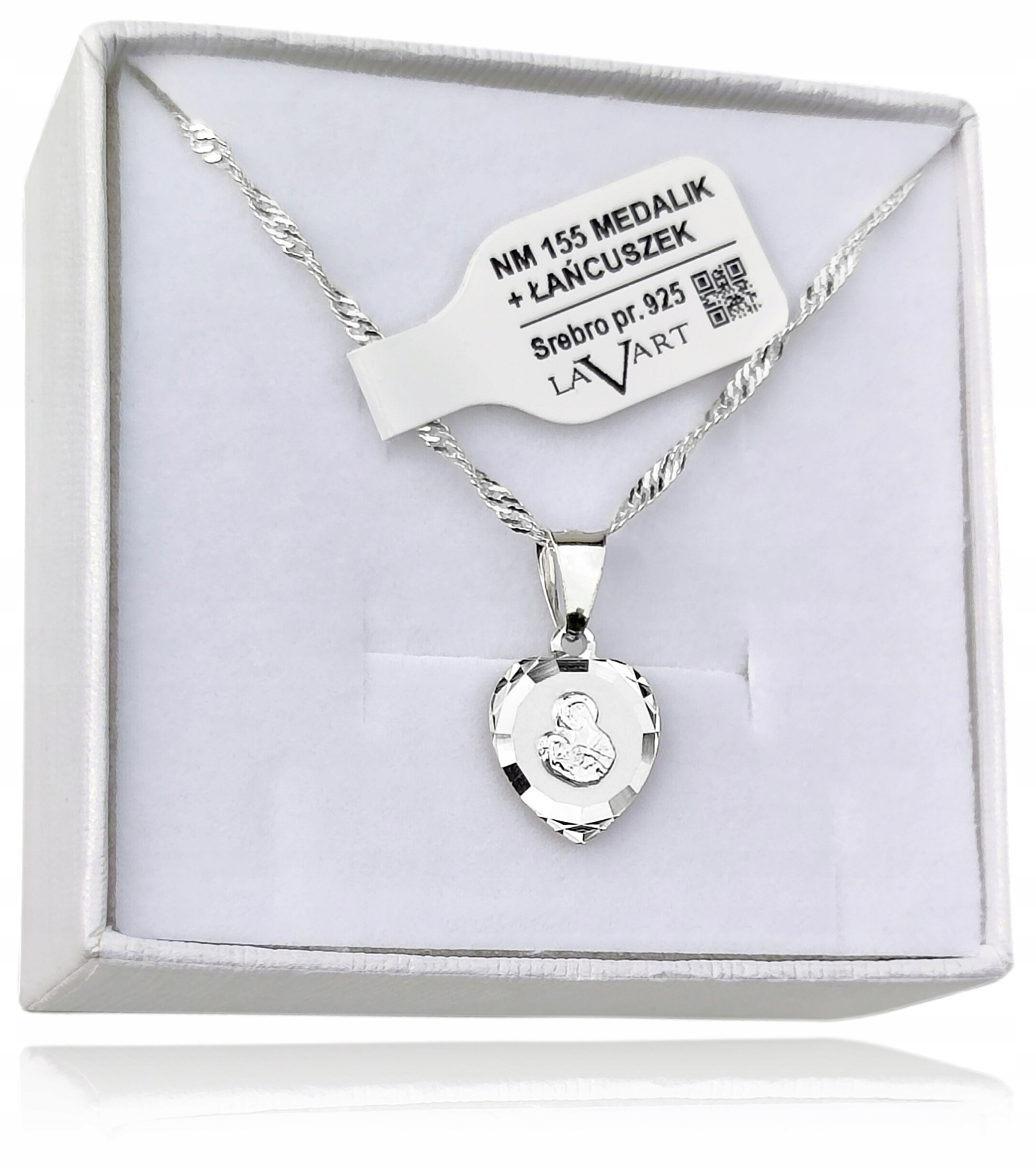 Łańcuszek Srebrny MEDALIK KOMUNIJNY Matka Boska do Komunii na Chrzest Długość całkowita 45 cm