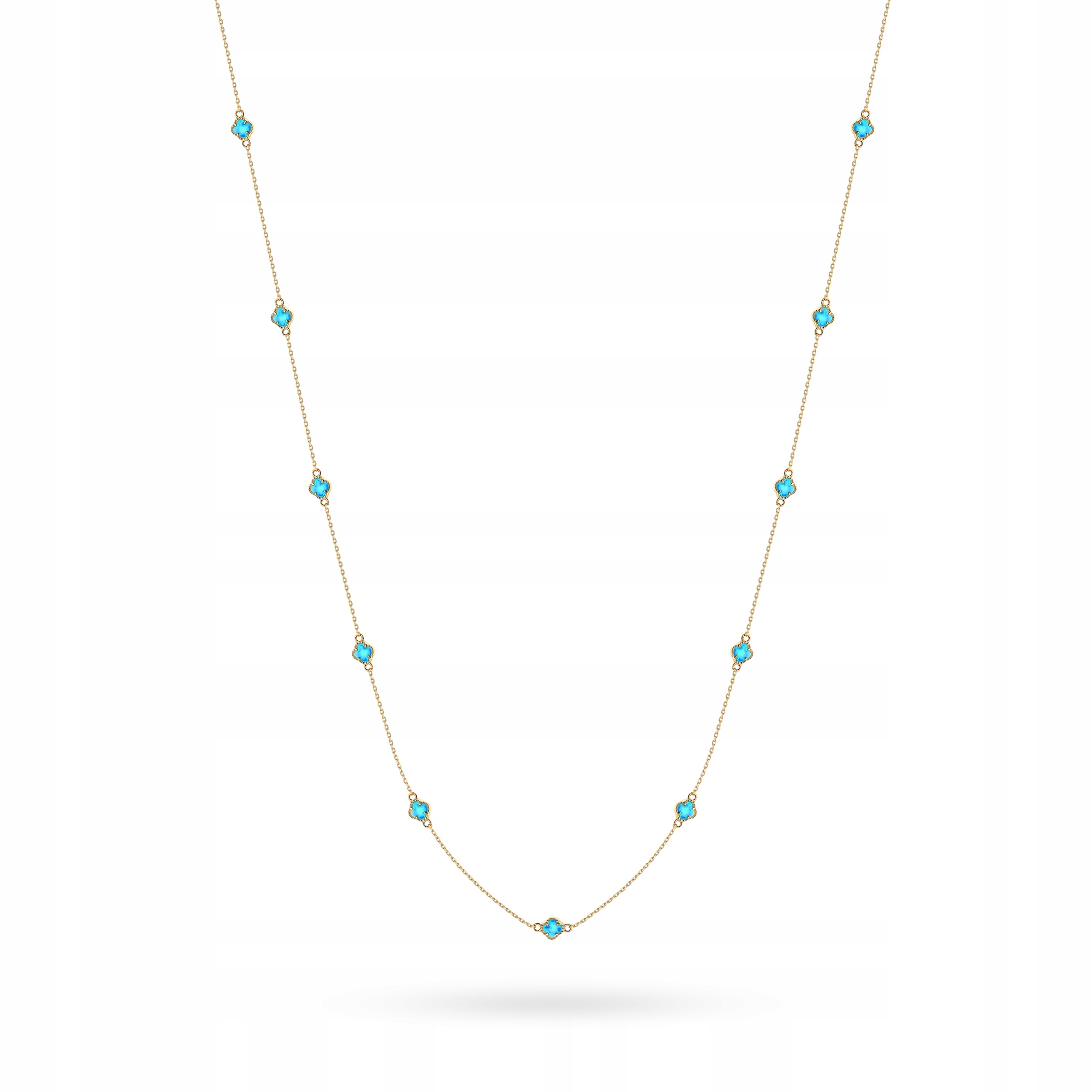 Zlatý Náhrdelník Řetízek Dámský pr. 585 Jetelky s modrým opálem 14k