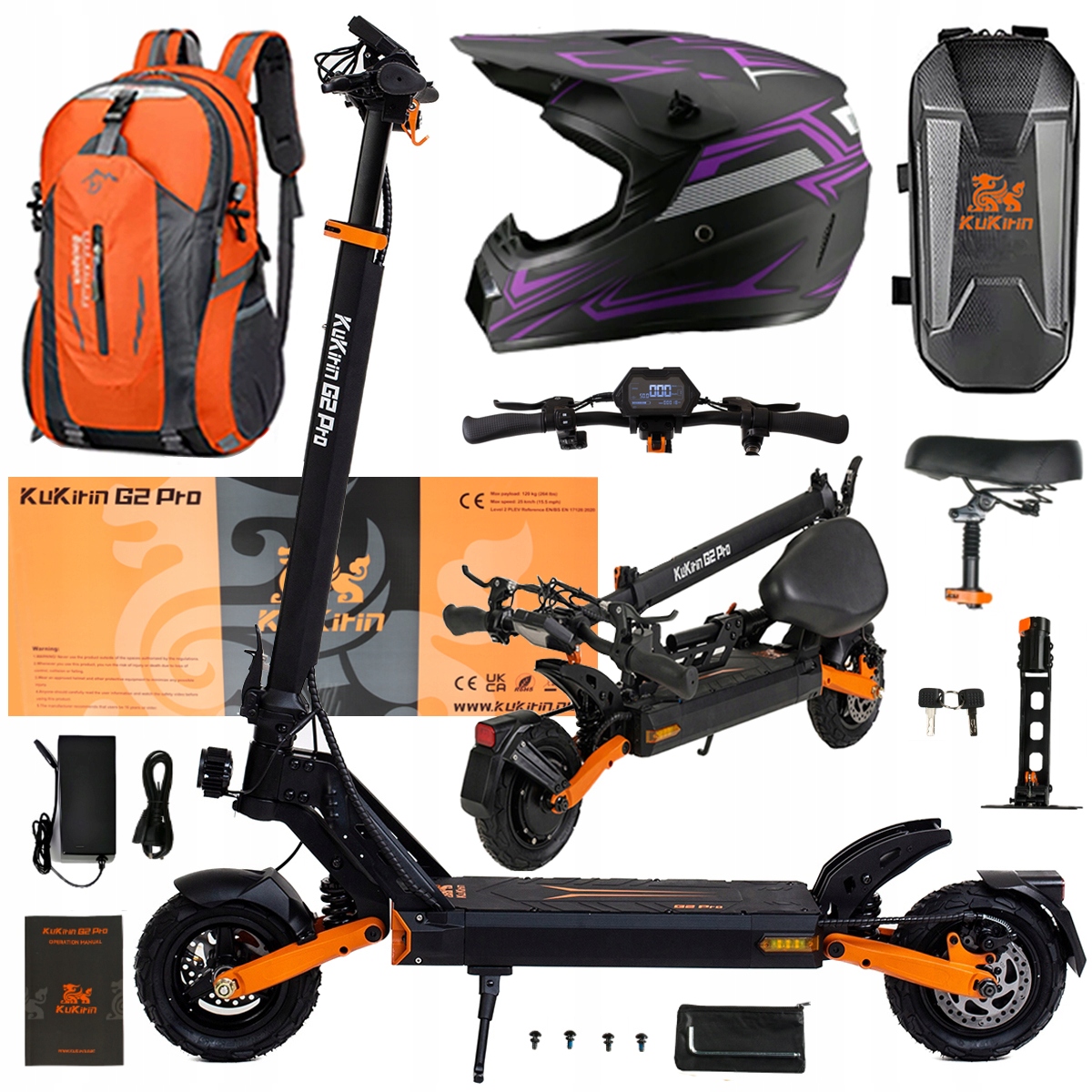 Składany Pojazd Elektryczny Kukirin G2 Pro 1000W 48V 15.6AH 45KM/H +Prezent
