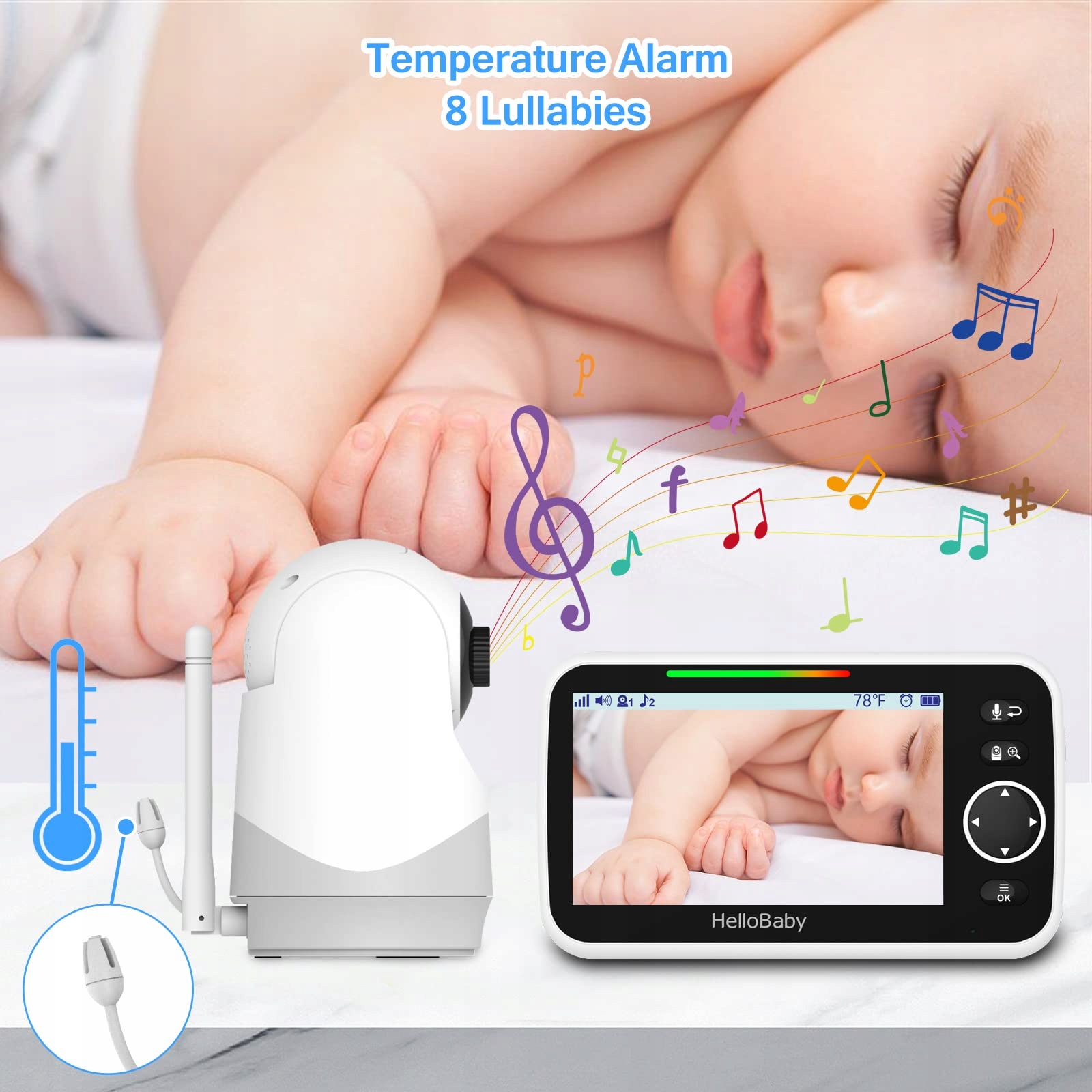 HELLOBABY Monitor Z Kamerą Audio 5 Calowy Ekran 3500mAh Bateria — miniatura 6
