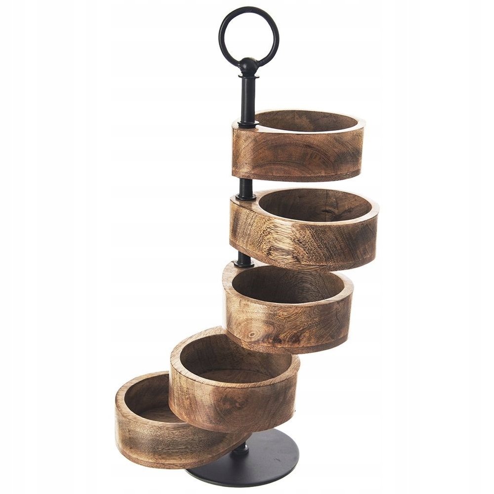 Podnos 5-ÚROVŇOVÁ Patrová Dřevěná Na Ovoce Dort Z Mangového Dřeva Velká