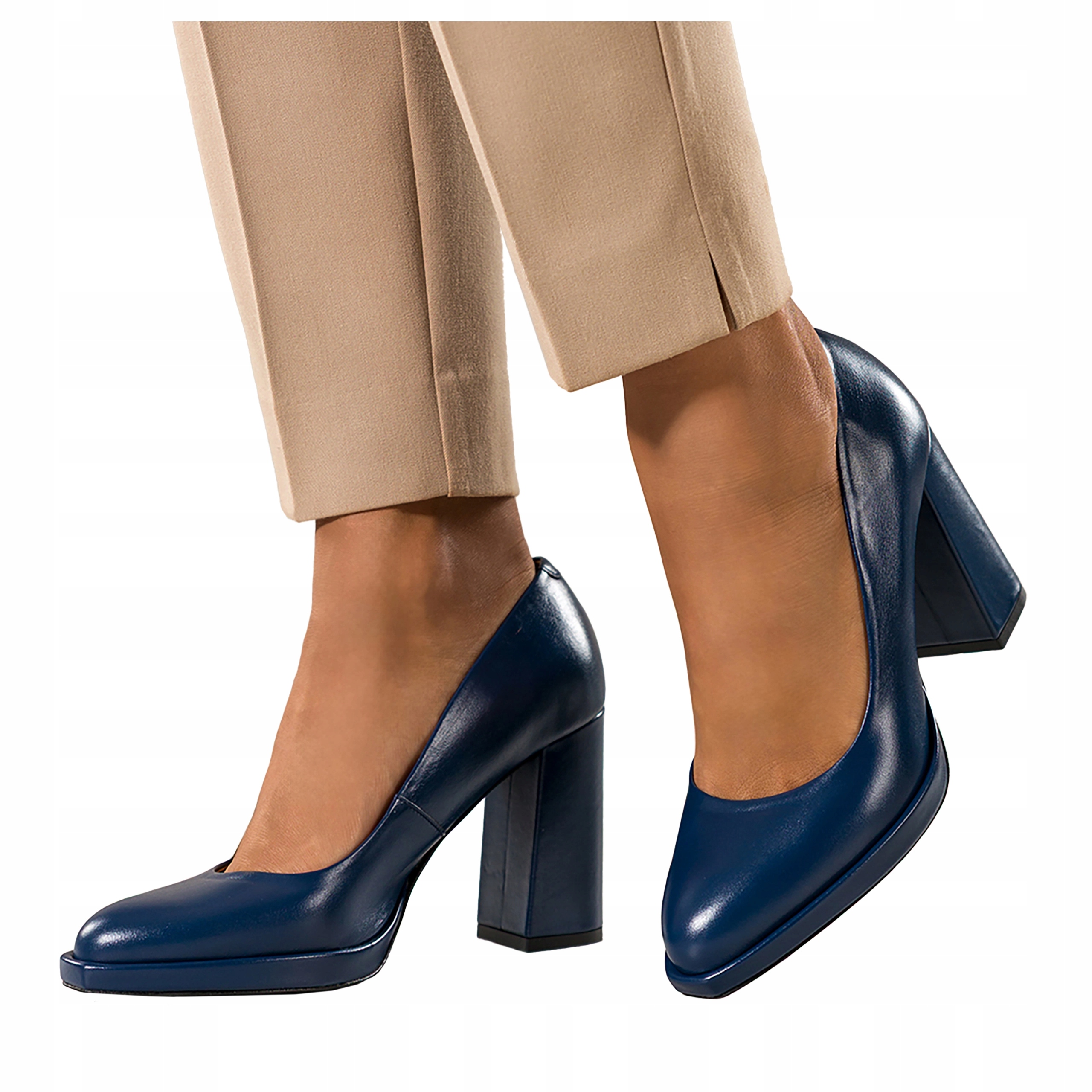 Modré Kožené Lodičky Dámské Pohodlné Na Sloupku Elegantní vel. 36