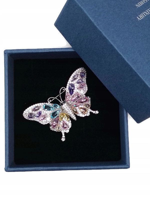 Luxusní Brož Přívěsek Motýl Barevný Stříbrný Krabička Na Dárek