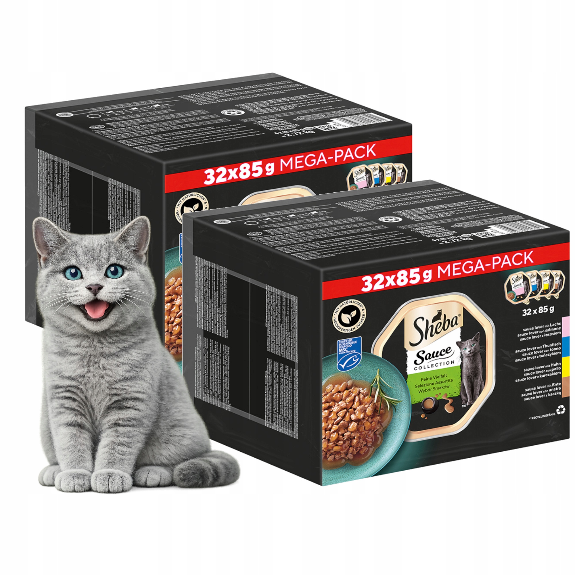 Levně 2x Mokré krmivo pro kočky Sheba Pack Drůbež a Ryba Tác 32x85 g