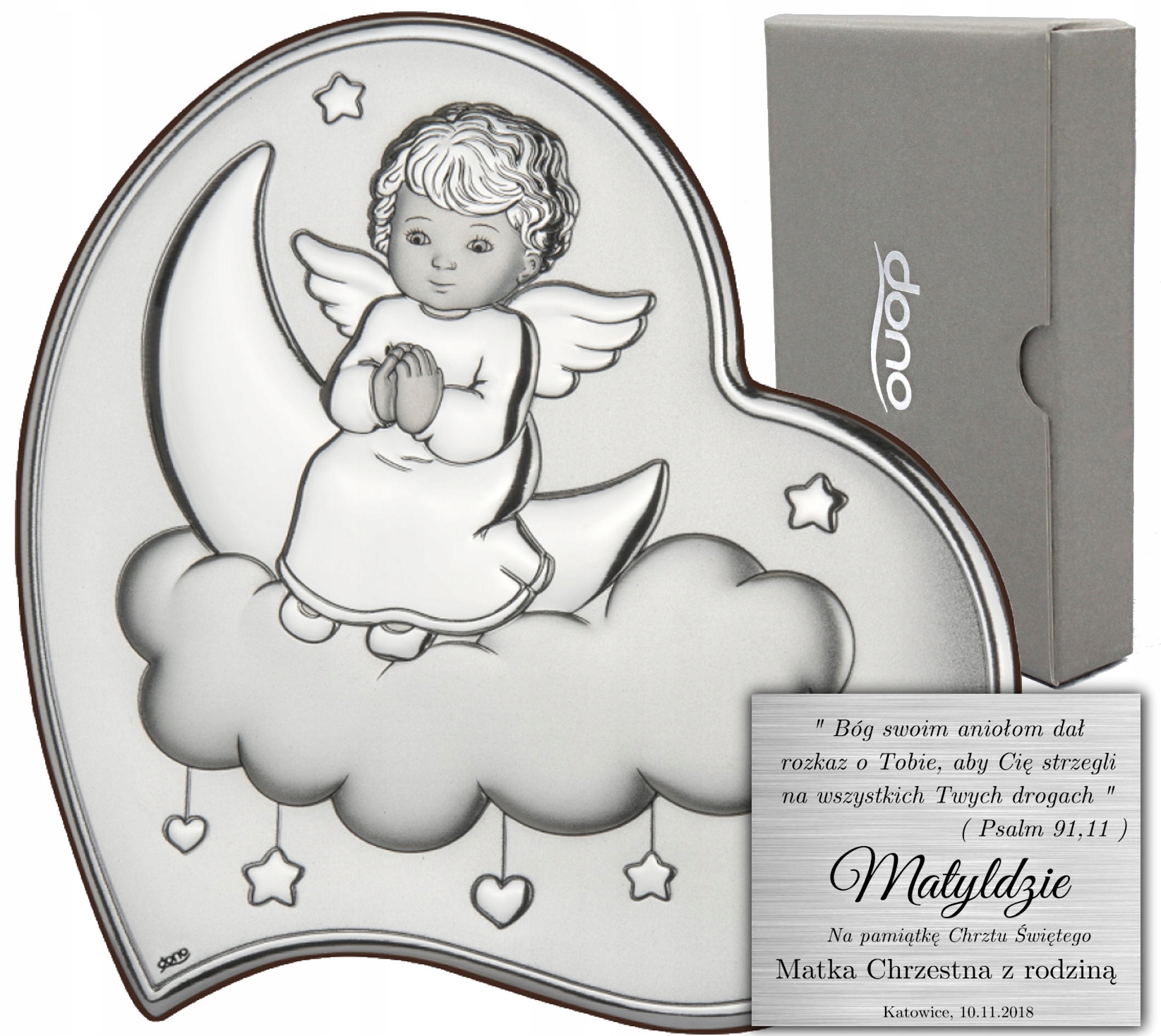 Obrázek Stříbrný Anděl strážný Suvenýr Křtu Gravírování