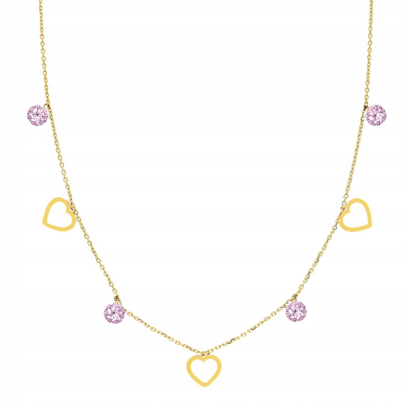Zlatý náhrdelník Srdce Srdíčka Růžové Zirkony PR.585
