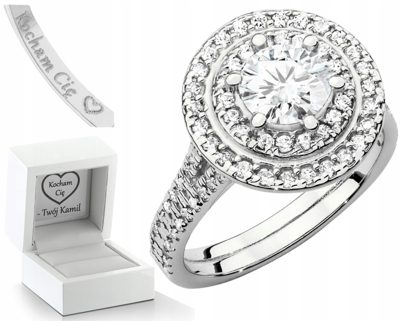 Bílé Zlato Prstýnek Laboratorní Diamanty 1,33 Ct Gravírování Bonus 585