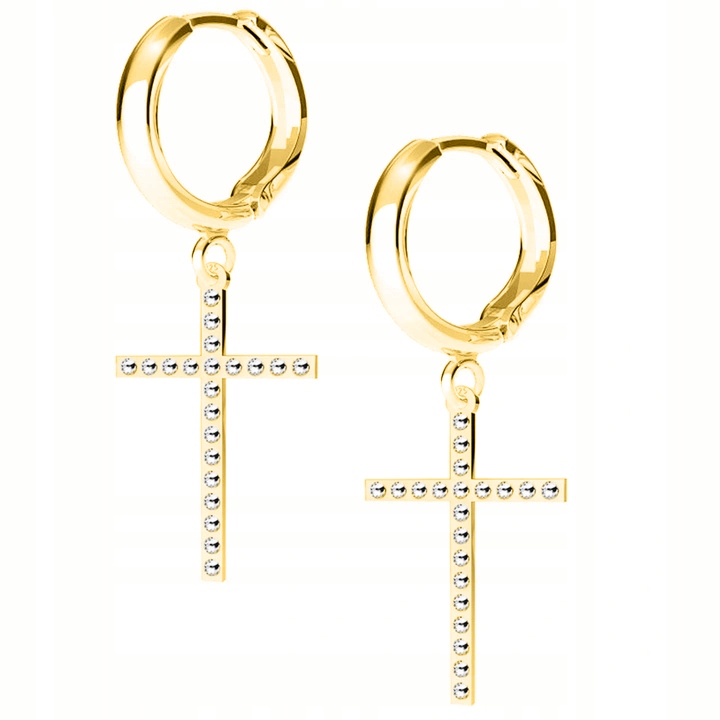Náušnice zlaté Kříž Swarovski 925