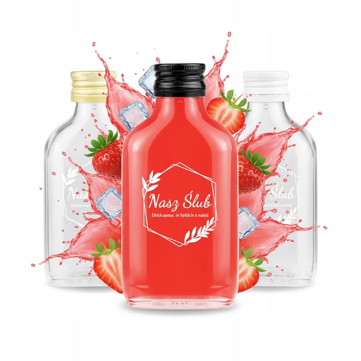 50 x Lahvičky Placatka 100 ml s potiskem na Svatební Hostina