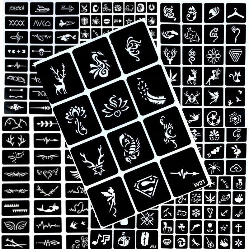 TATUAŻE BROKATOWE SZBLONY ZESTAW SZABLONÓW