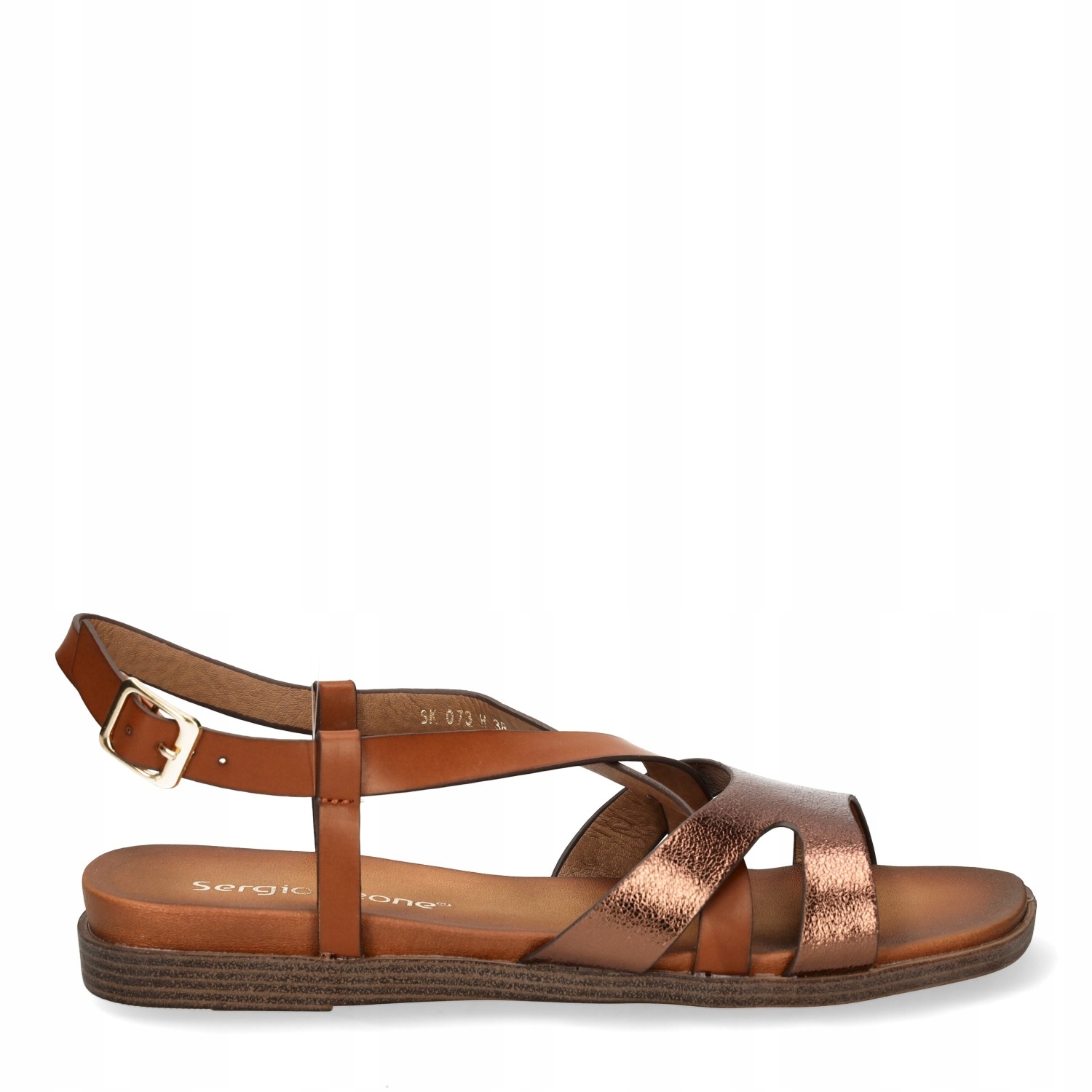 SANDAŁY DAMSKIE ELEGANCKIE NA PŁASKIM OBCASIE SERGIO LEONE BRĄZOWE R.39 Kod producenta SK073H