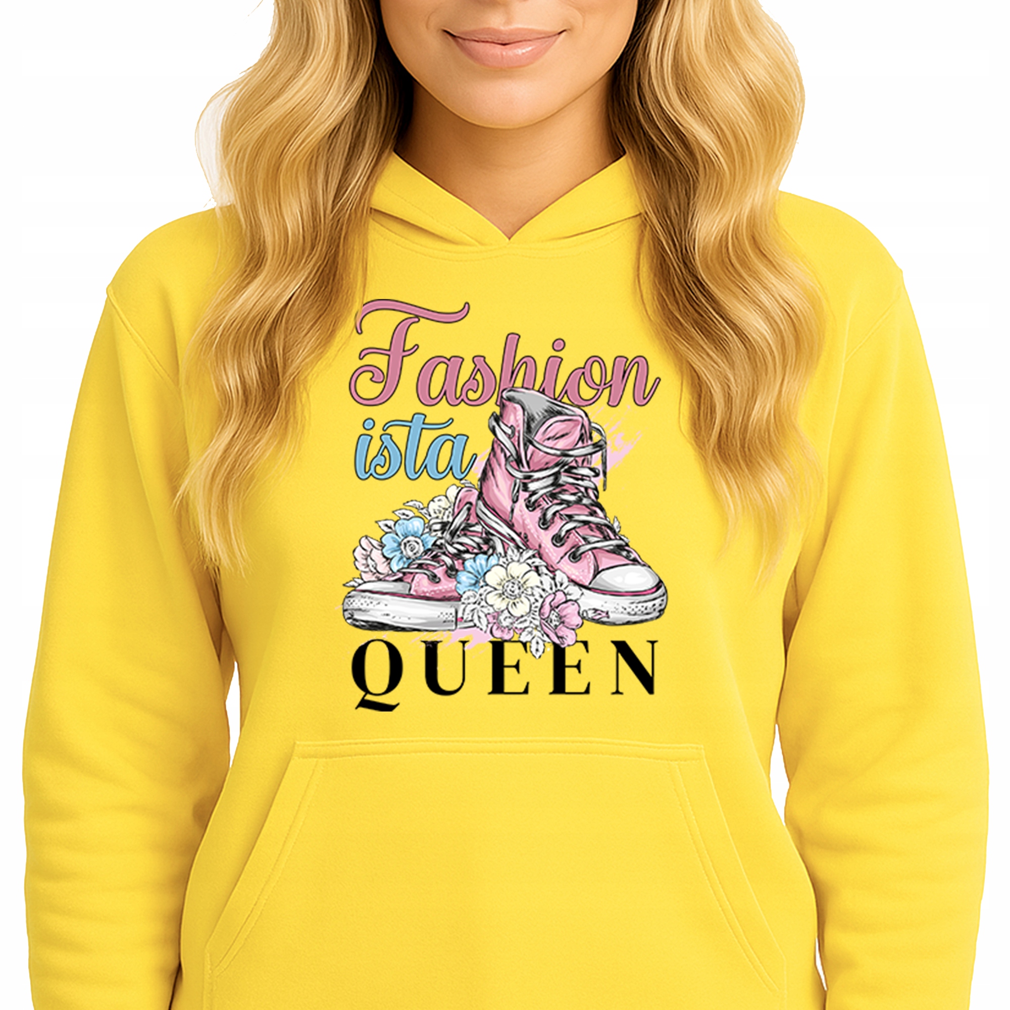 Mikina S Kapucí Žlutá bavlněná mikina Módní Youth Fashionista Queen M